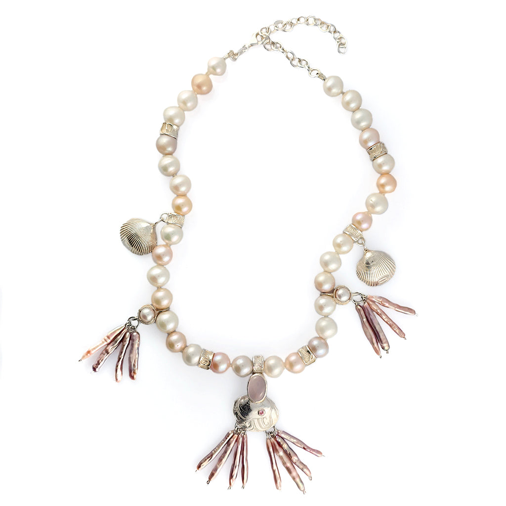 Silver and Pear Necklace by Tsimshian artist Morgan Asoyuf
