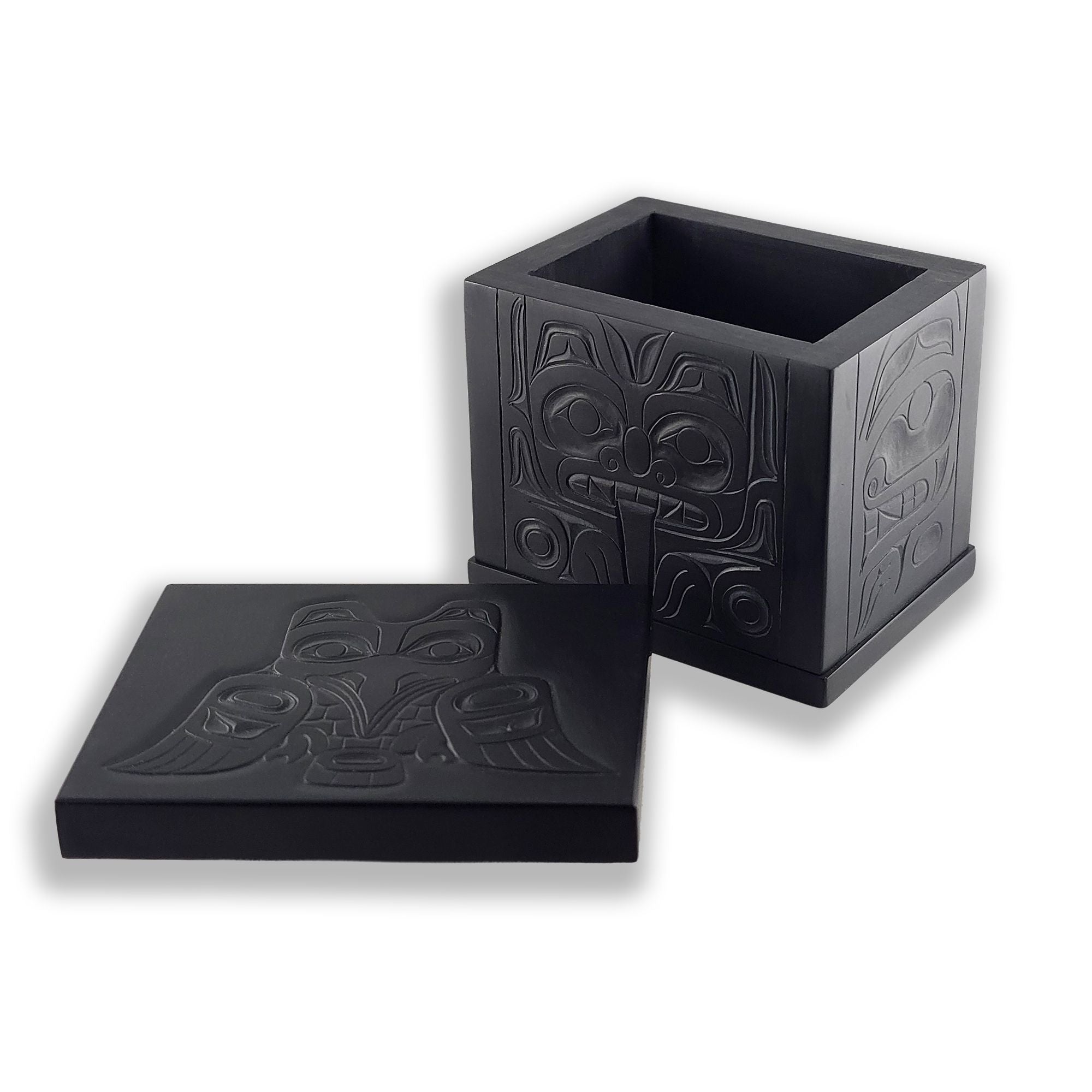 Argillite Raven and Bear Box by Haida artist Gryn White