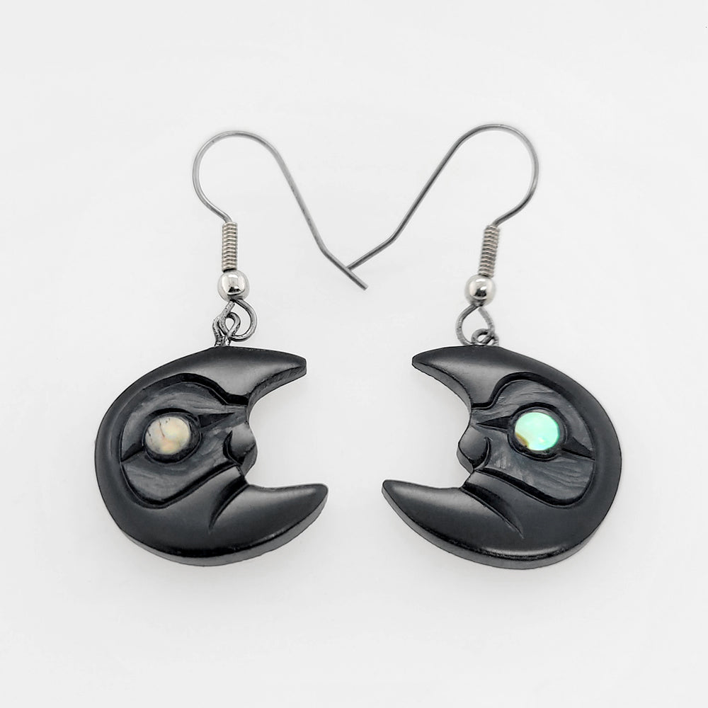 Argillite and Abalone Moon Earrings by Haida carver Amy Edgars