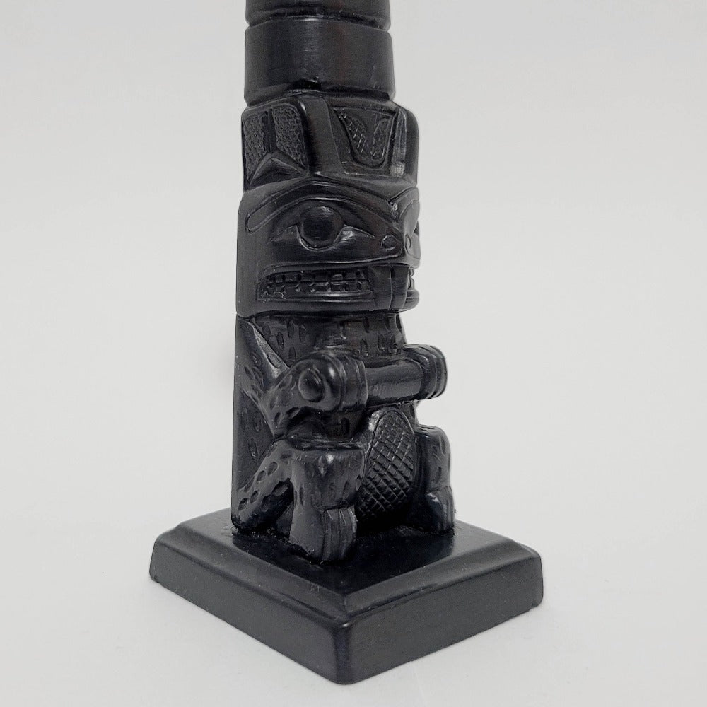 Argillite Eagle & Beaver Totem Pole by Haida artist Melvin Woodhouse