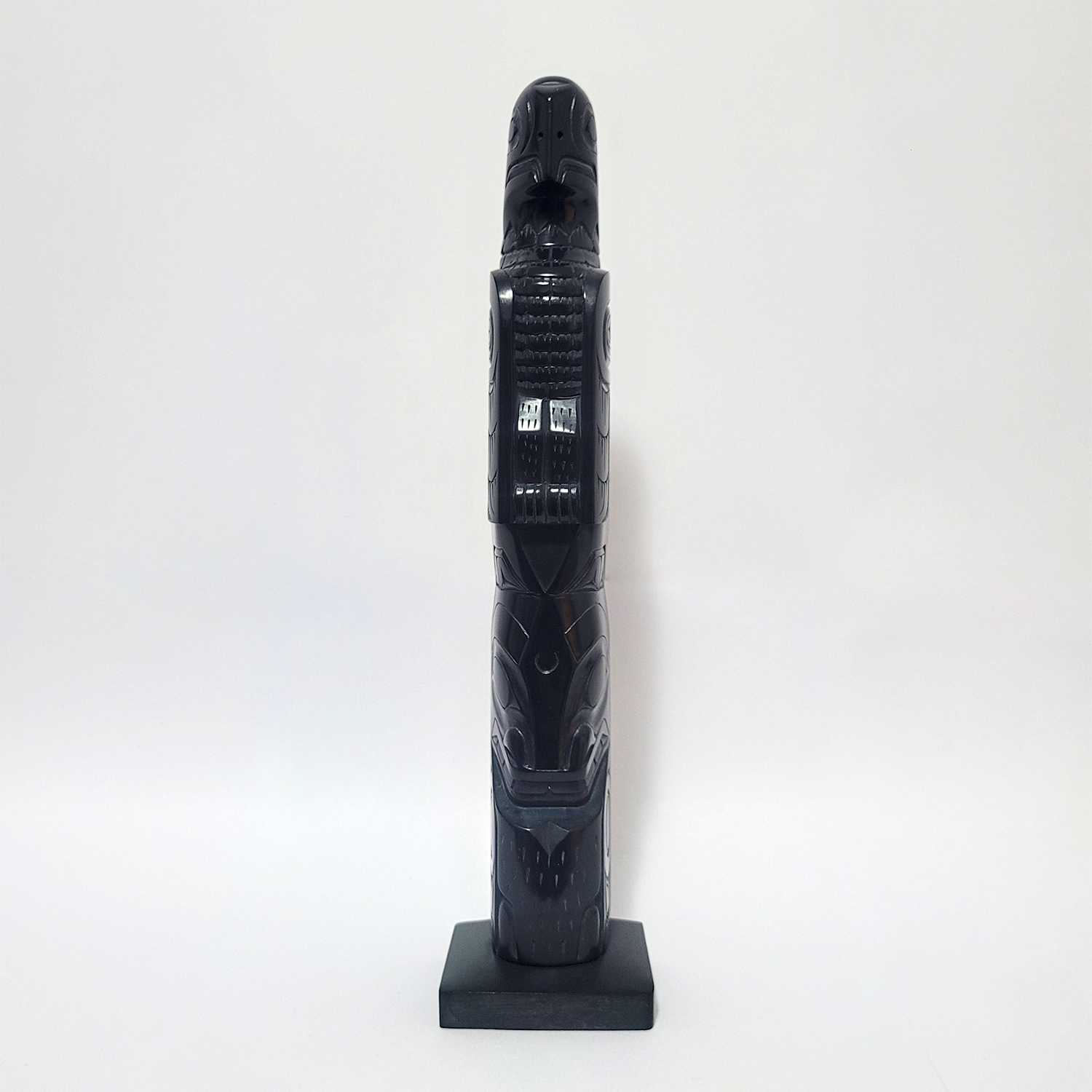 Argillite Eagle and Orca Totem Pole by Haida artist Denny Dixon
