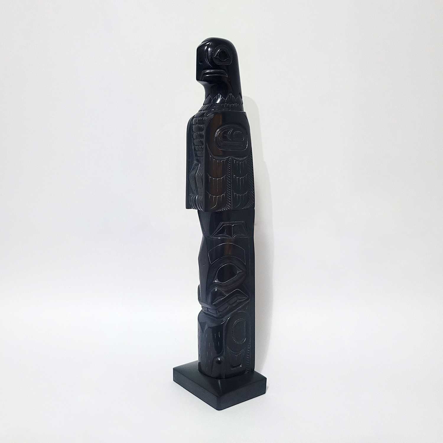 Argillite Eagle and Orca Totem Pole by Haida artist Denny Dixon
