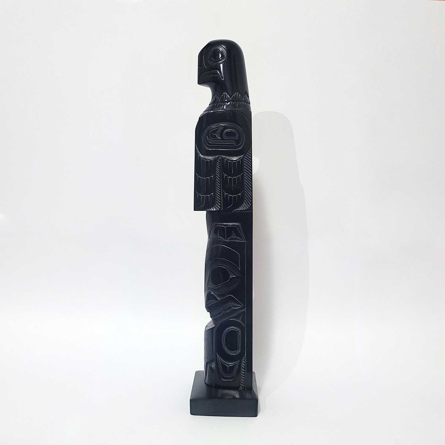 Argillite Eagle and Orca Totem Pole by Haida artist Denny Dixon