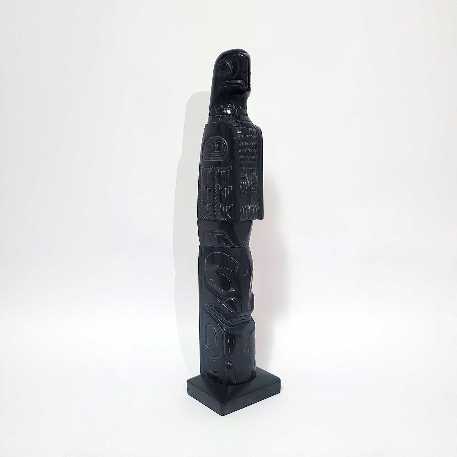 Argillite Eagle and Orca Totem Pole by Haida artist Denny Dixon
