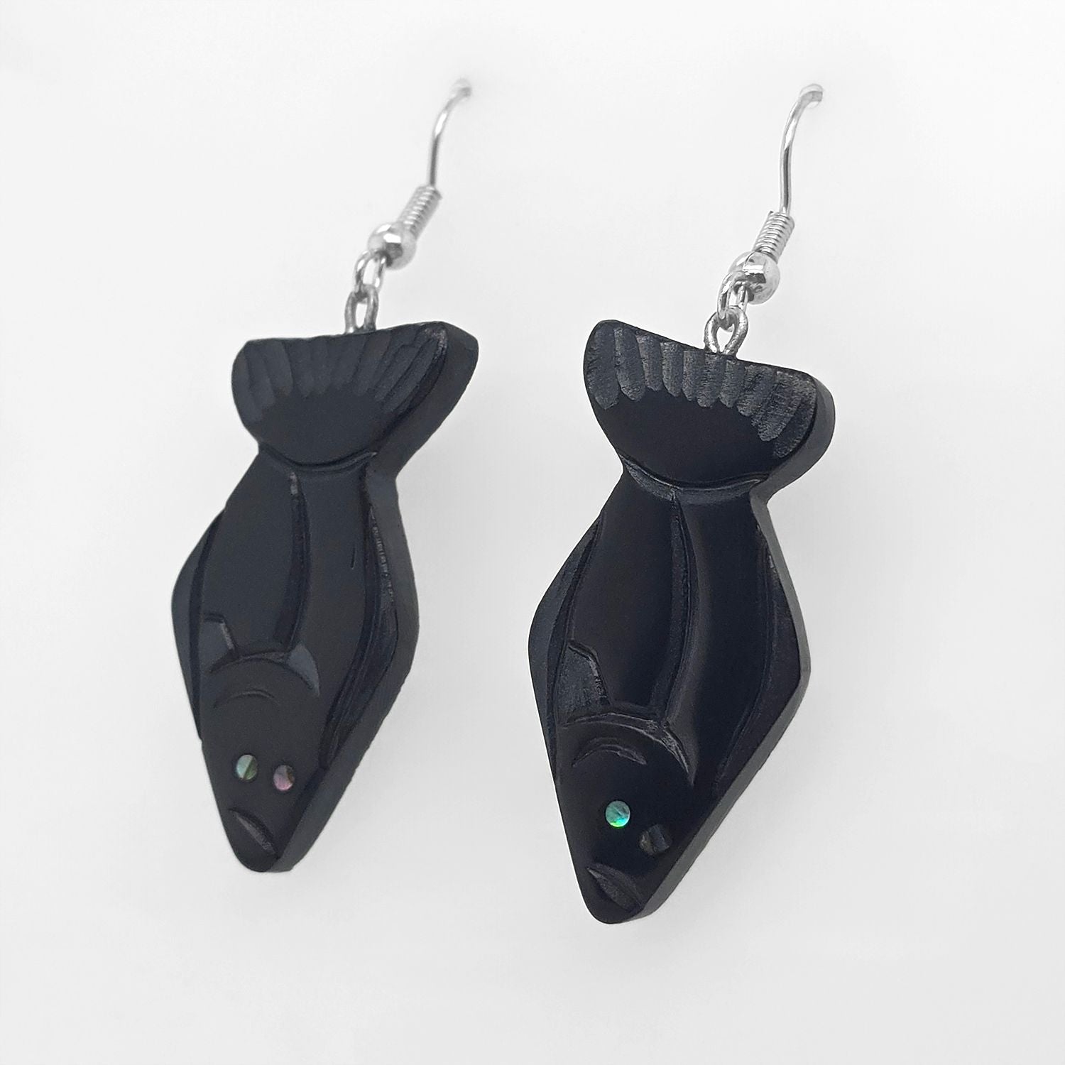 Argillite Halibut Earrings by Haida Artist Amy Edgars