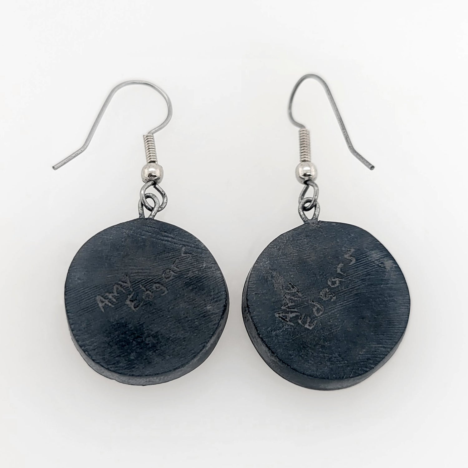 Argillite and Abalone Moon Earrings by Haida carver Amy Edgars
