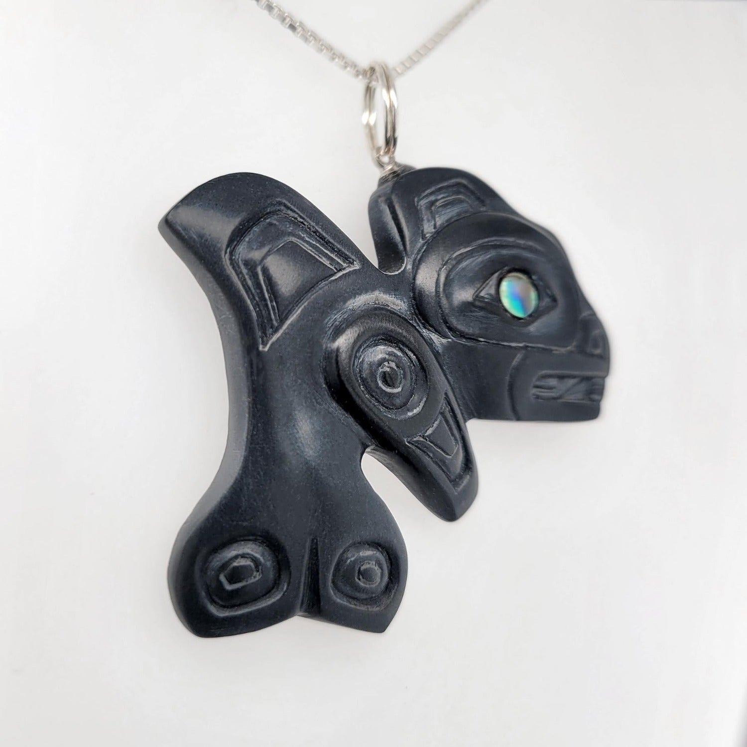 Argillite Killer Whale Pendant by Haida artist Gryn White