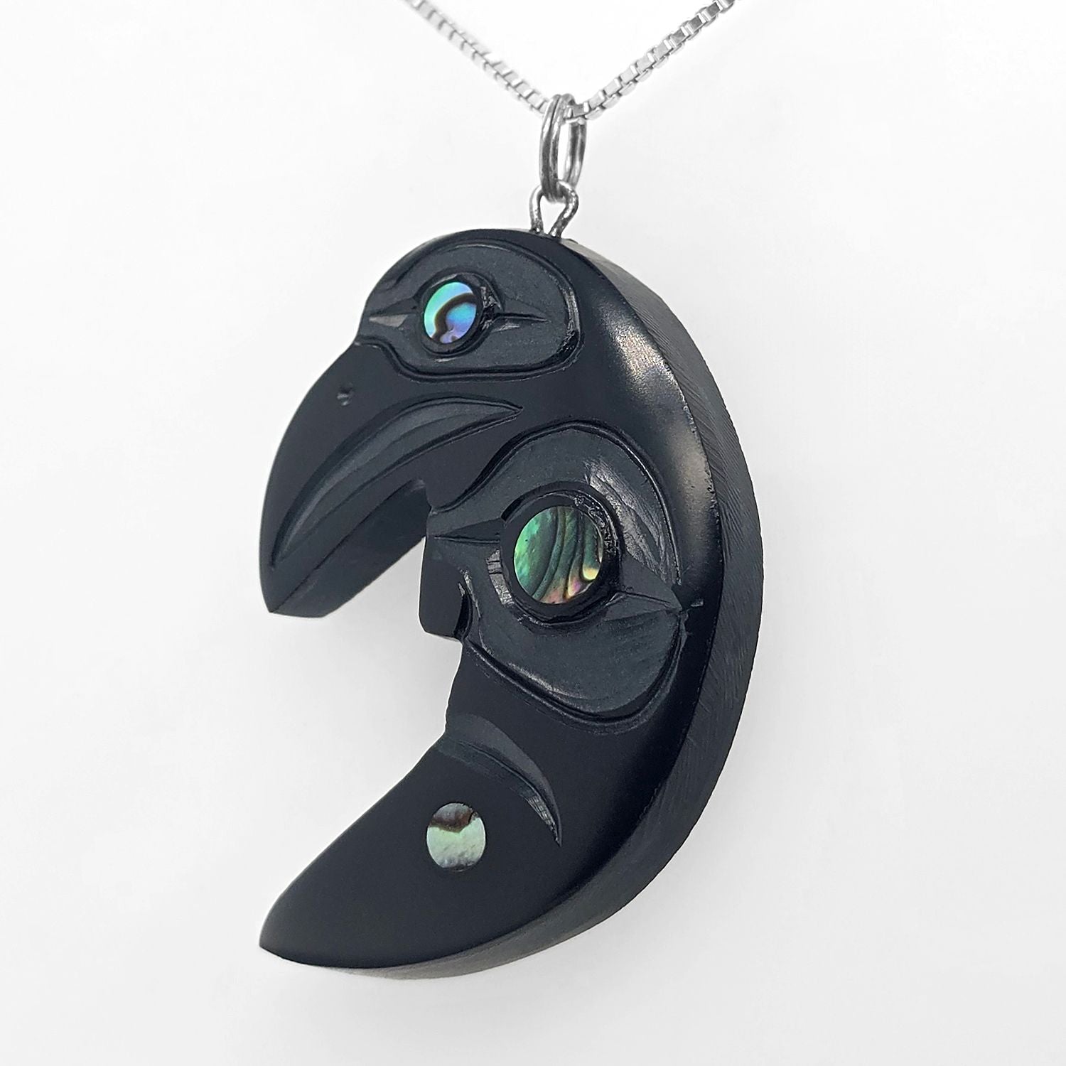 Argillite Raven Moon Pendant by Haida Artist Amy Edgars