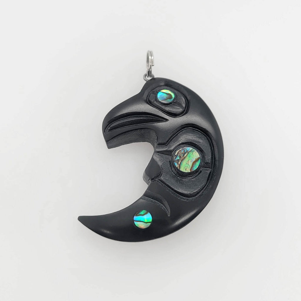 Argillite and Abalone Raven Moon Pendant by Haida artist Amy Edgars