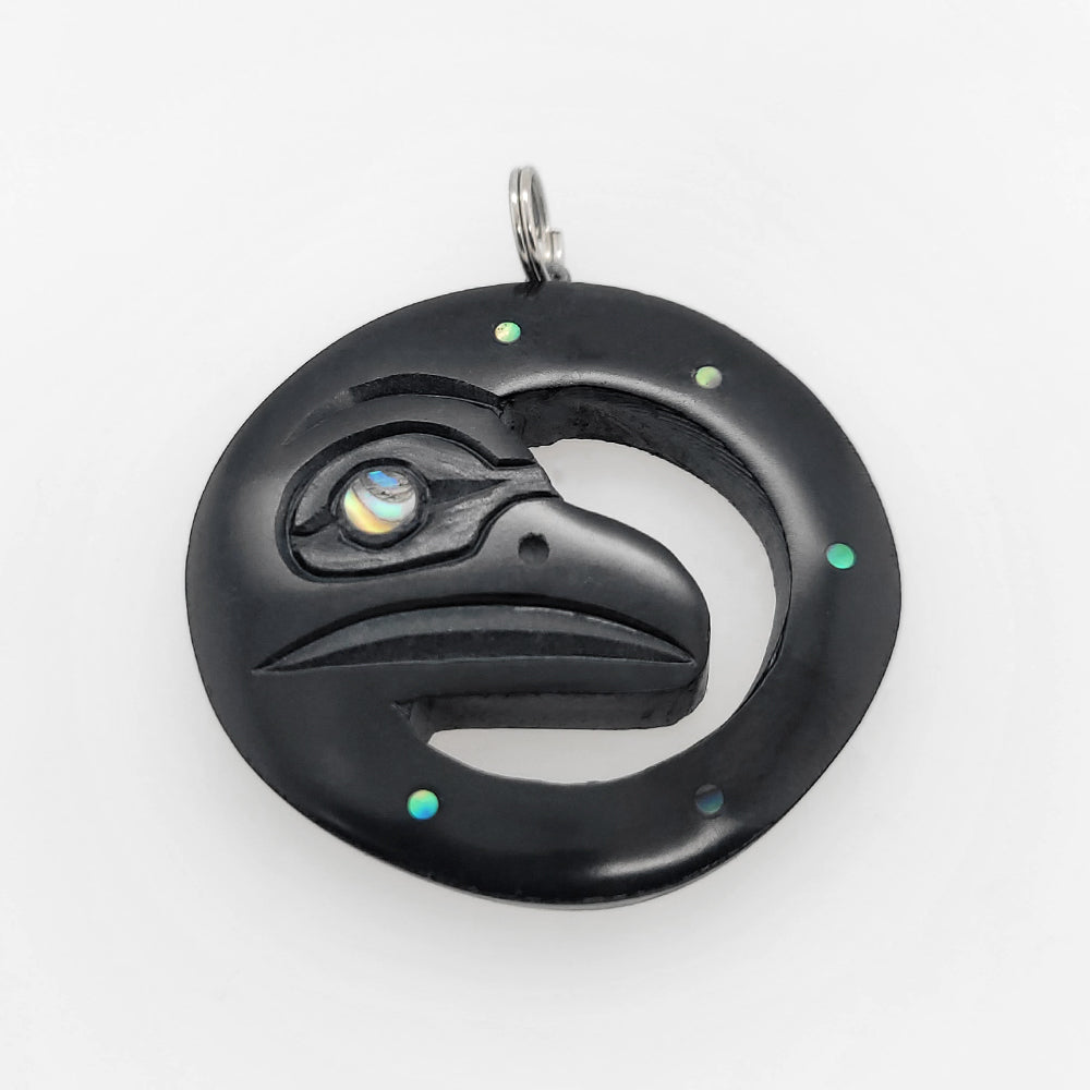 Argillite and Abalone Raven Pendant by Haida artist Amy Edgars