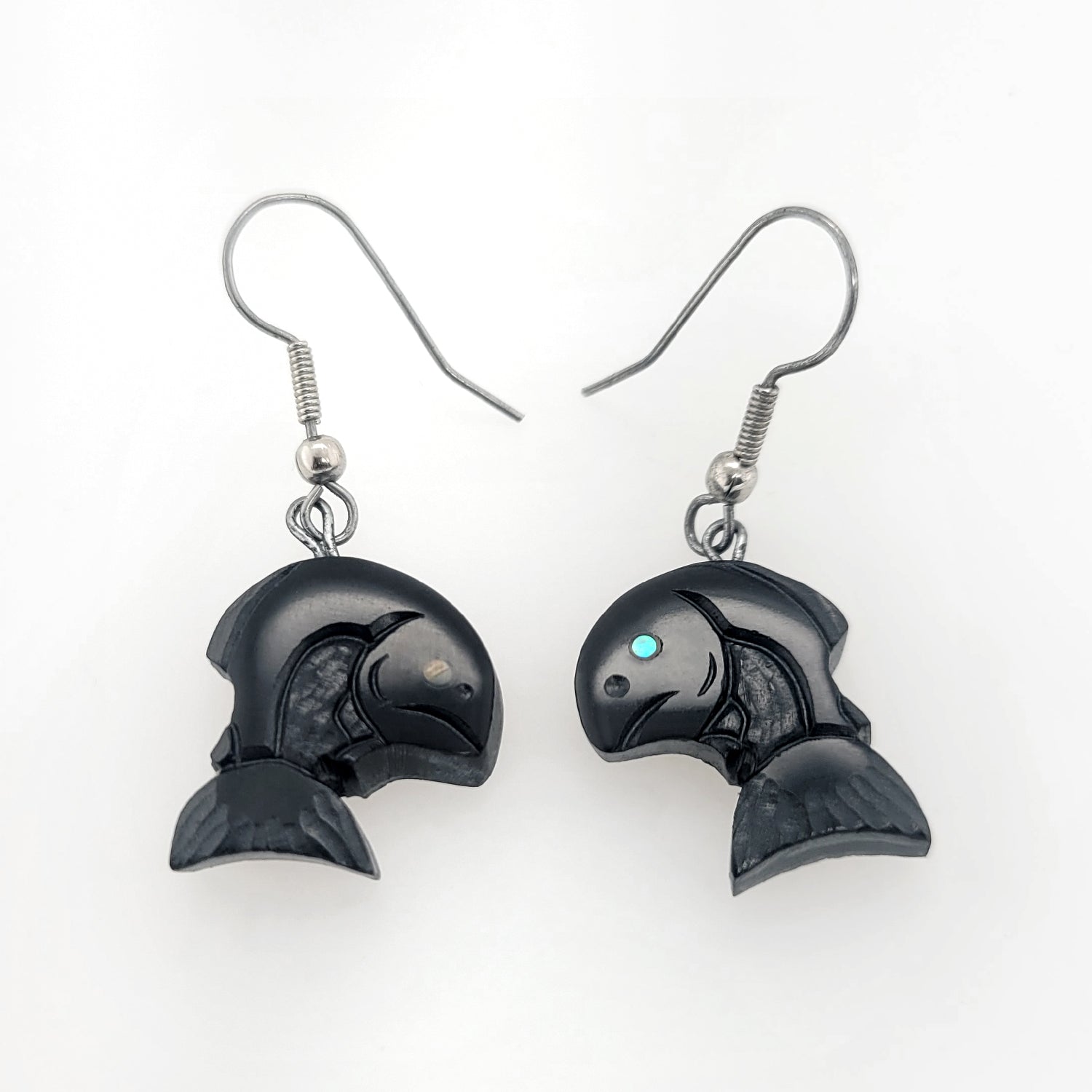Argillite Salmon Earrings by Haida artist Amy Edgars