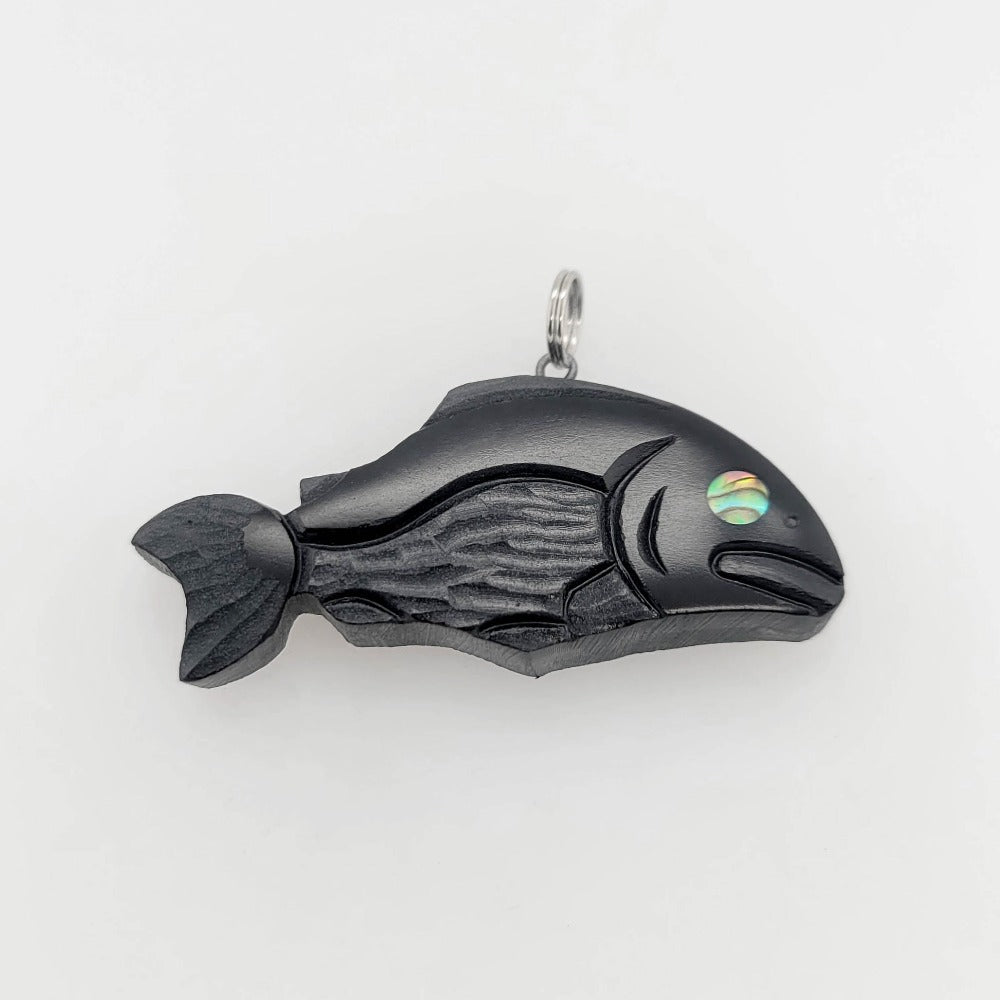 Argillite and Abalone Salmon Pendant by Haida artist Amy Edgars