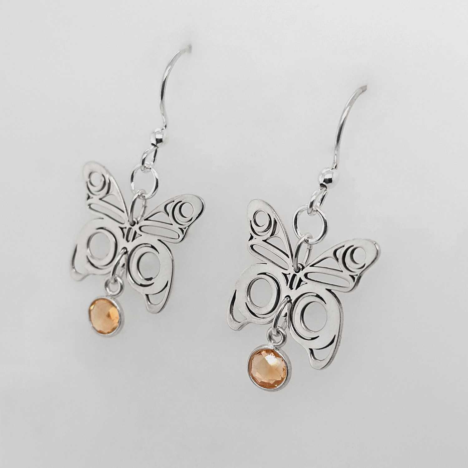 Silver Butterfly Earrings with Citrine by Morgan Asoyuf