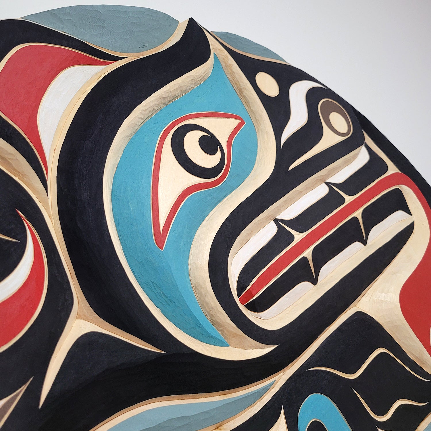 Large carved Wolf Yellow Cedar Wood Panel by Trevor Hunt