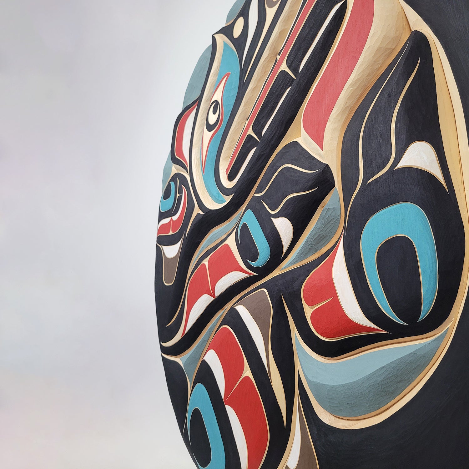 Large carved Wolf Yellow Cedar Wood Panel by Trevor Hunt