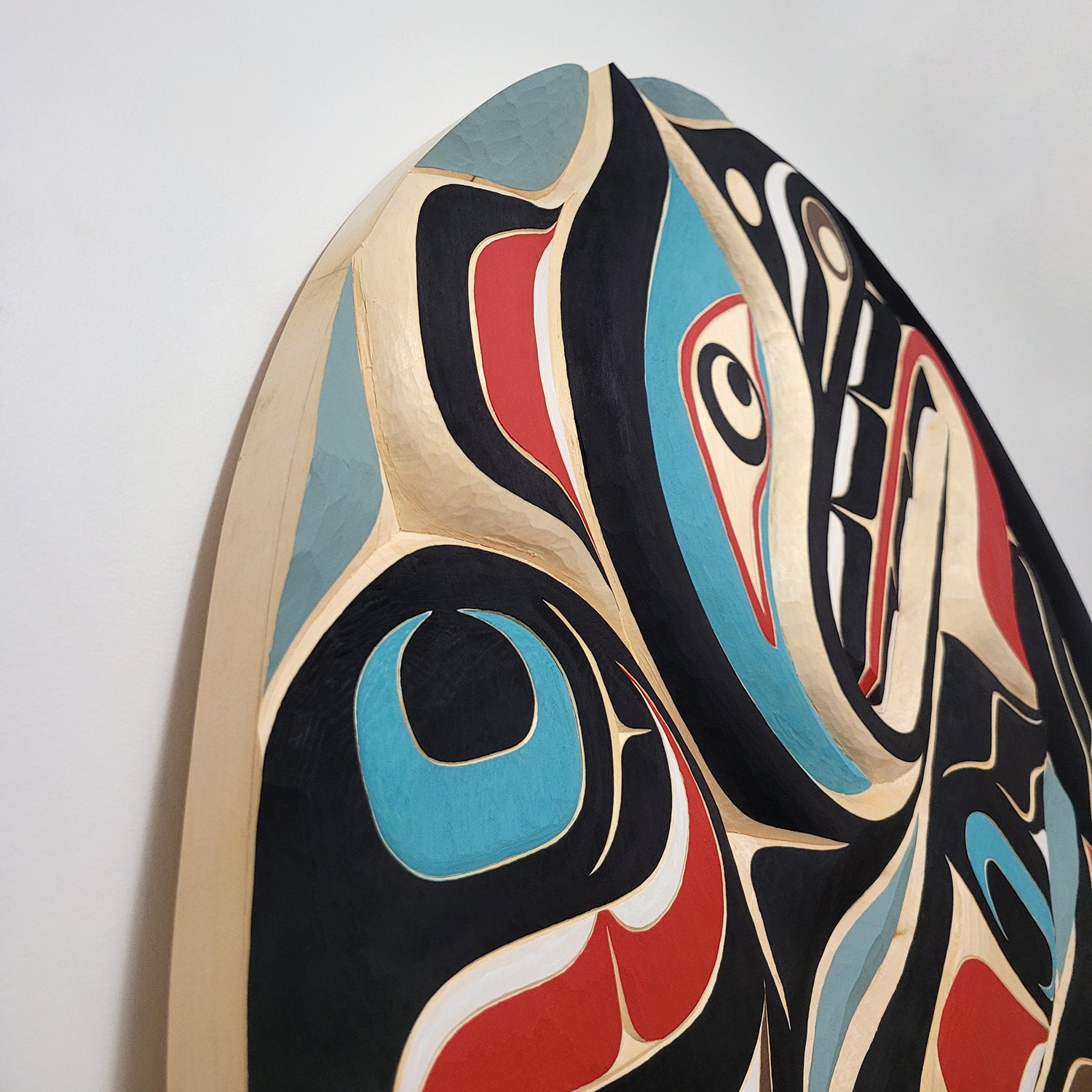 Large carved Wolf Yellow Cedar Wood Panel by Trevor Hunt