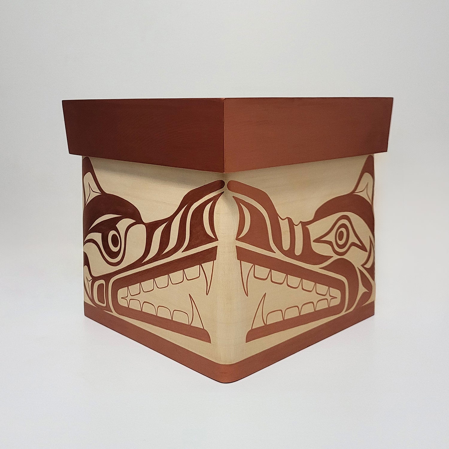 Wolf Bentwood Box made by Kwakwaka'wakw artist Sandy Johnson