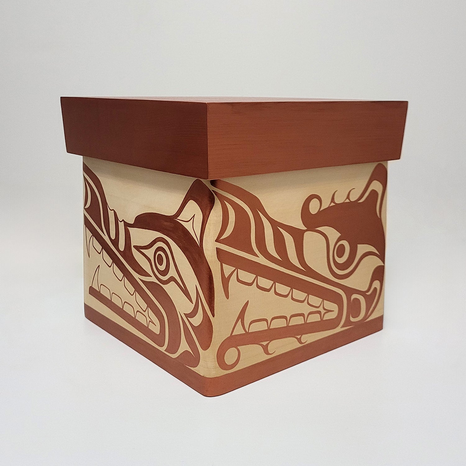 Wolf Bentwood Box made by Kwakwaka'wakw artist Sandy Johnson