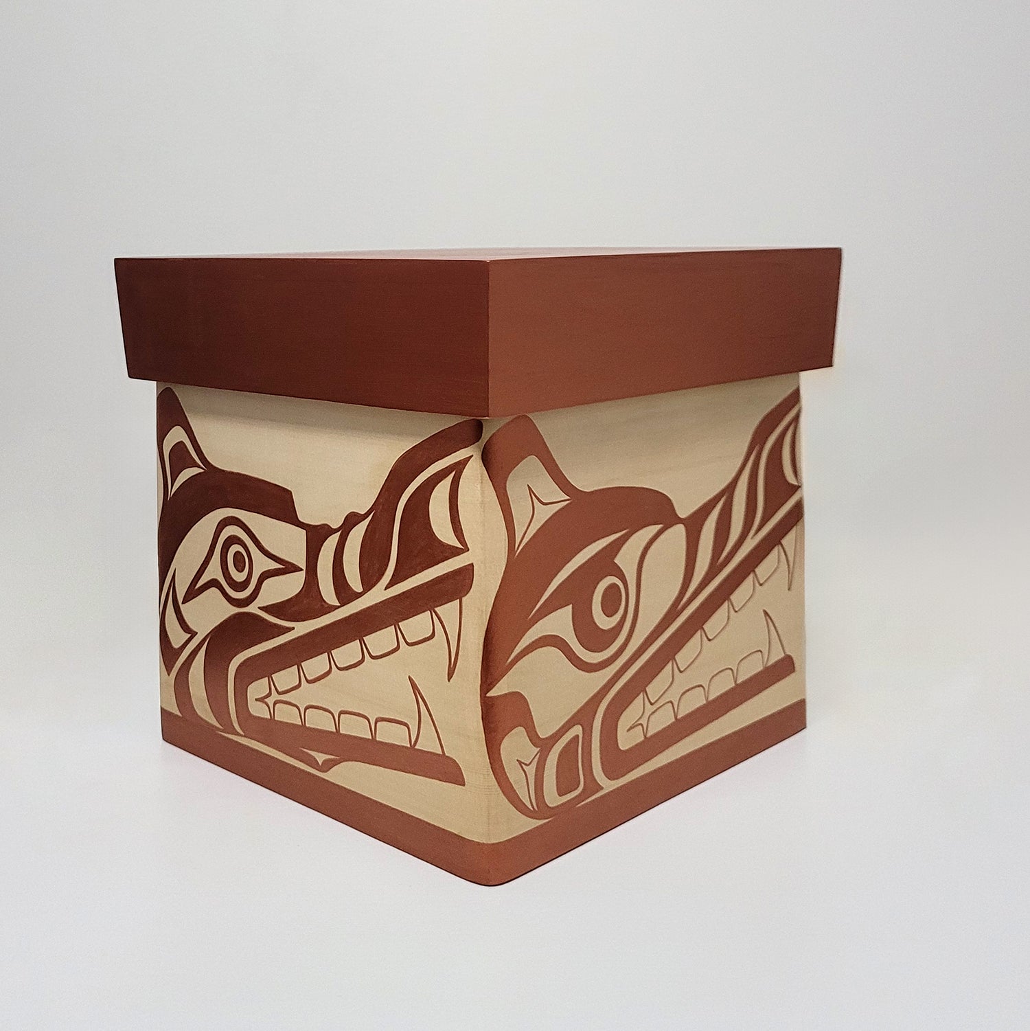 Wolf Bentwood Box made by Kwakwaka'wakw artist Sandy Johnson