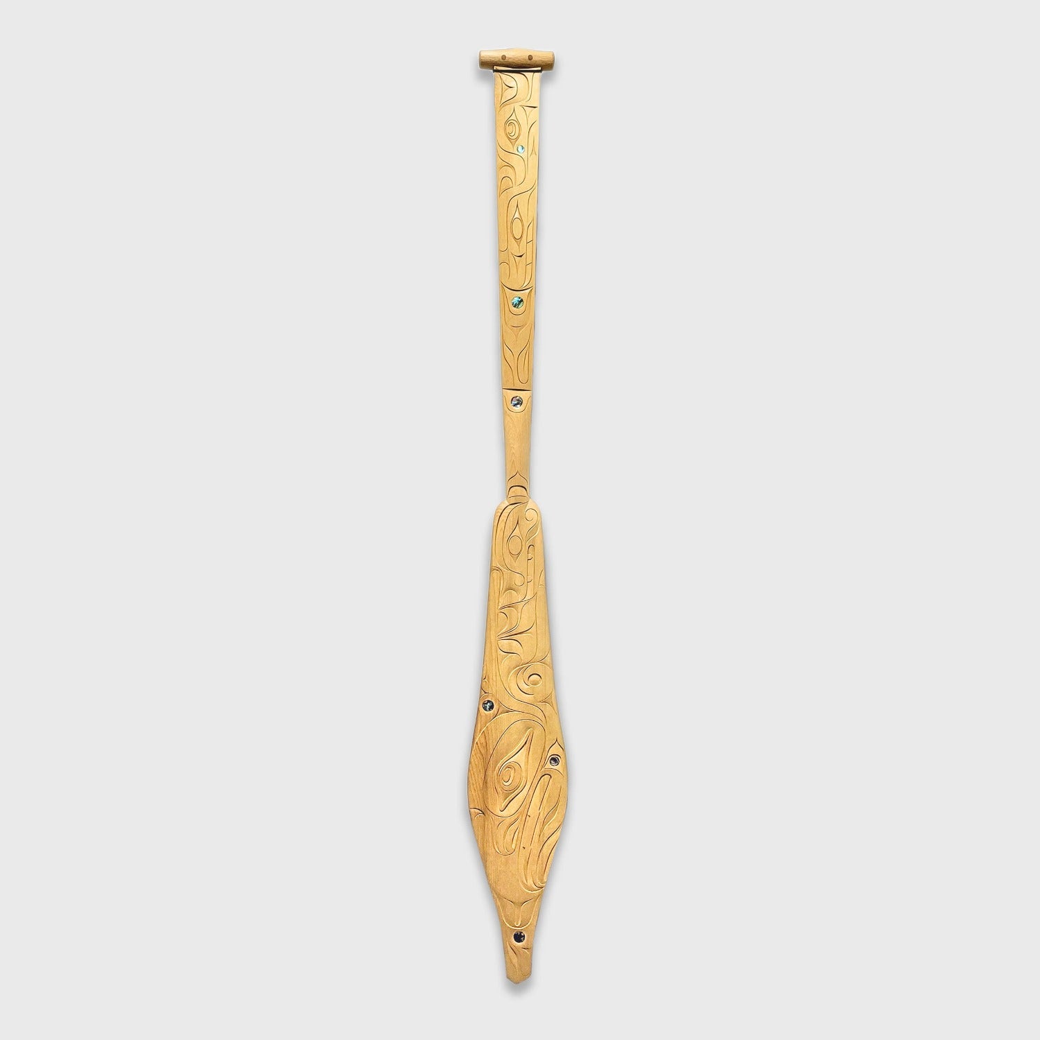 Double-sided cedar paddle hand-carved by Nuu-chah-nulth artist Joshua Shaw-Prescott