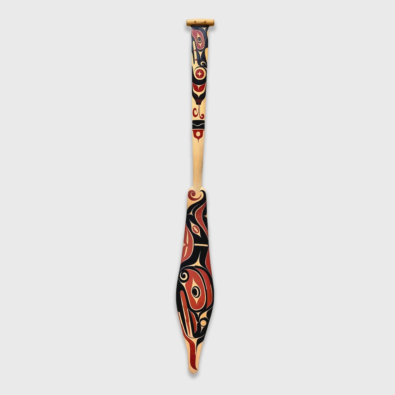 Double-sided cedar paddle hand-carved by Nuu-chah-nulth artist Joshua Shaw-Prescott