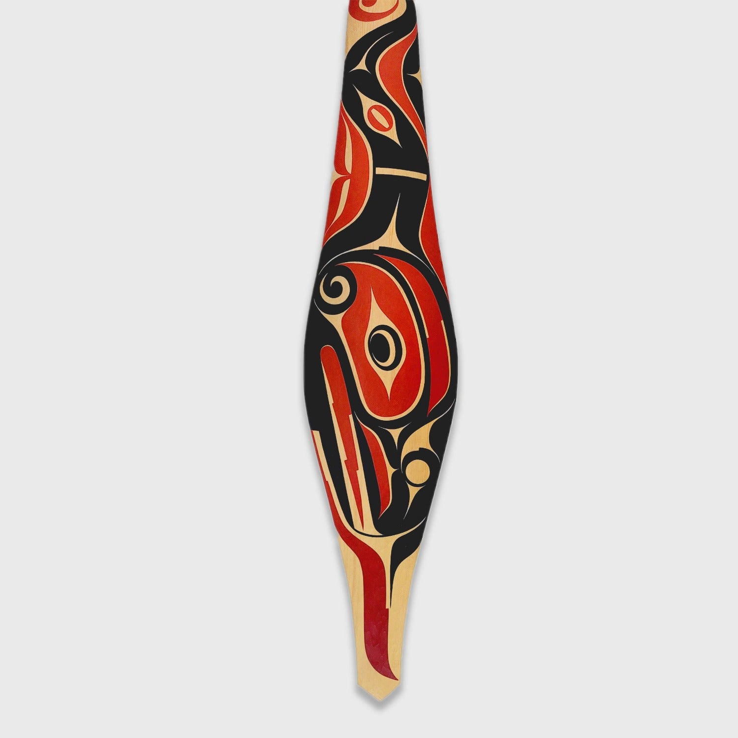 Double-sided cedar paddle hand-carved by Nuu-chah-nulth artist Joshua Shaw-Prescott