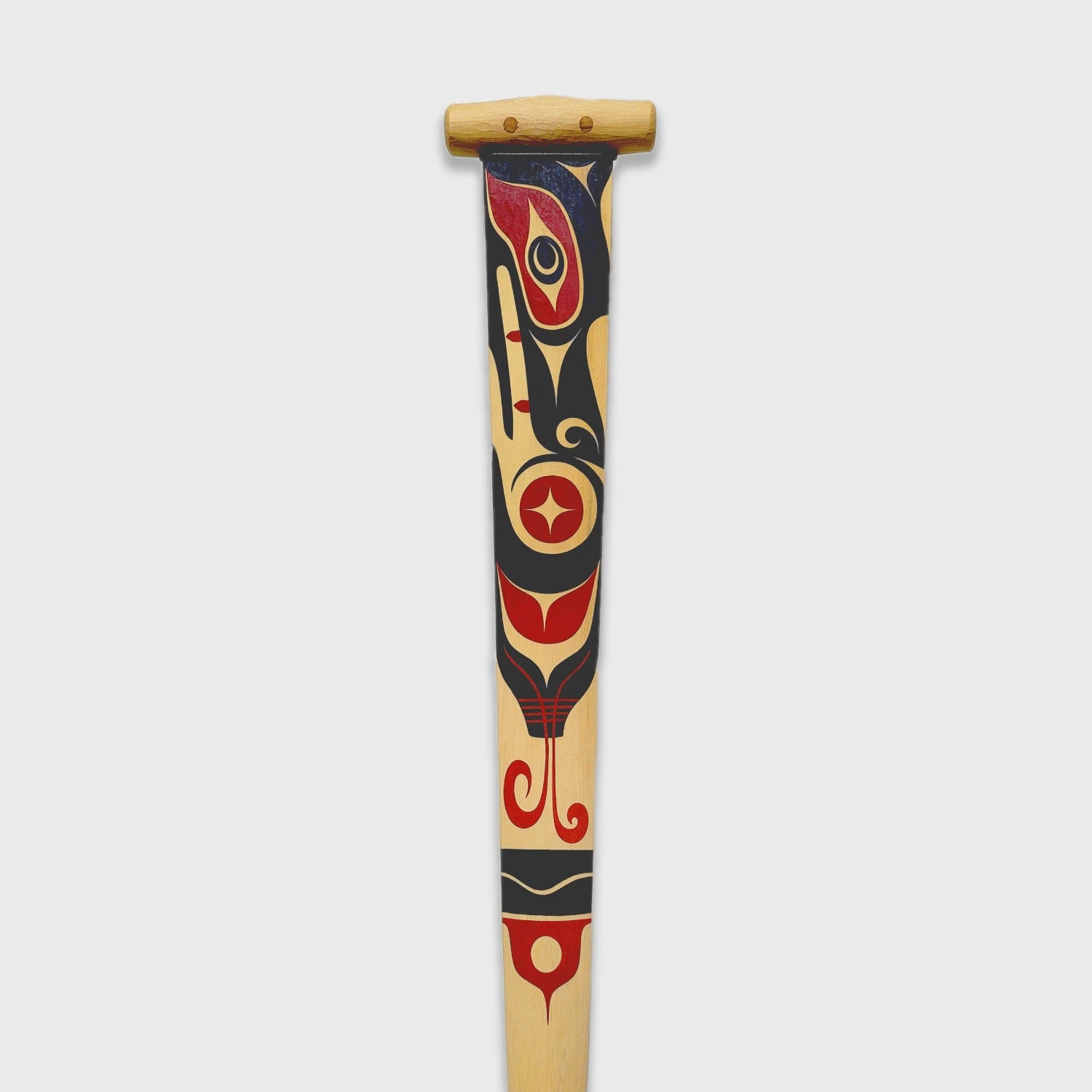Double-sided cedar paddle hand-carved by Nuu-chah-nulth artist Joshua Shaw-Prescott