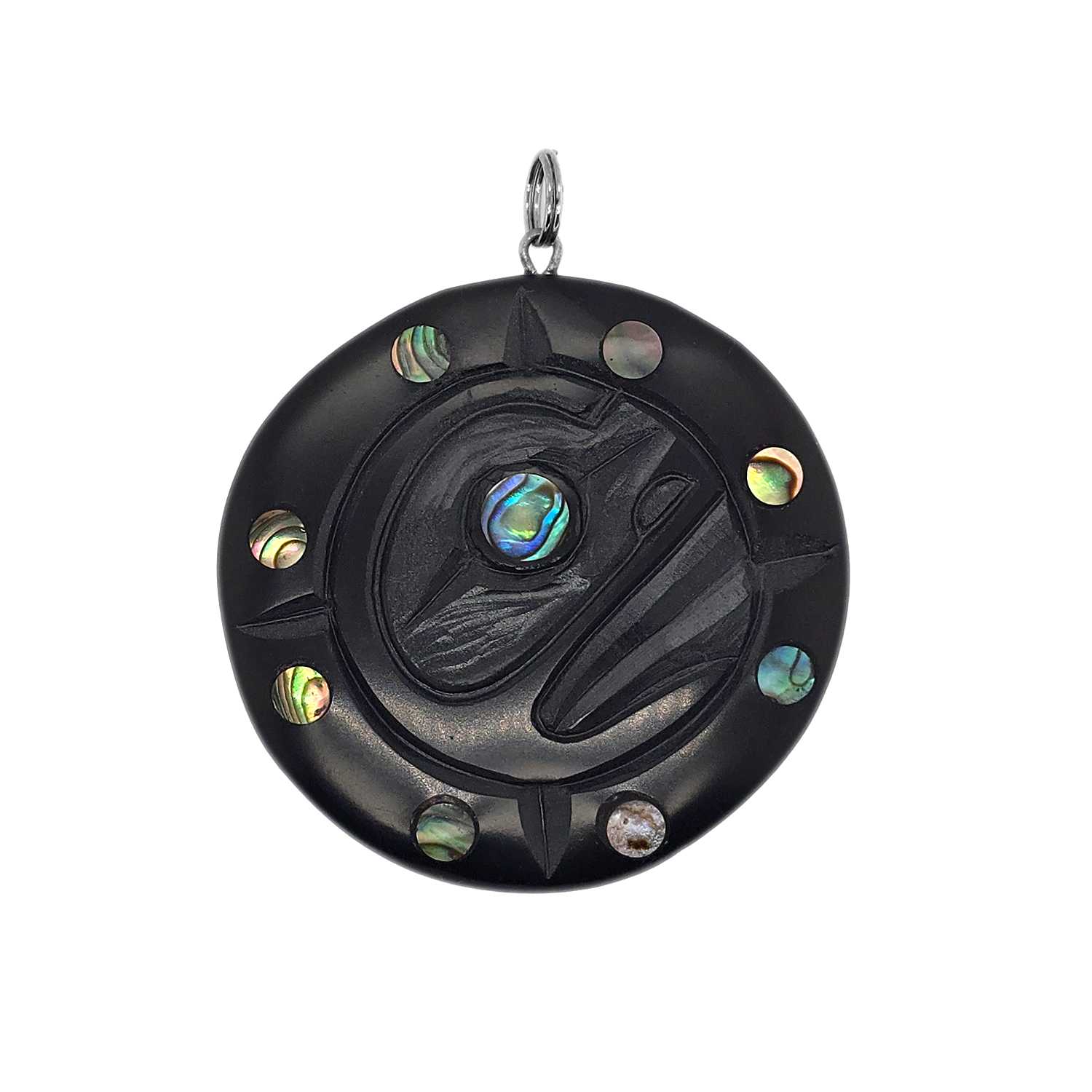 argillite full moon pendant by Haida artist Amy Edgars