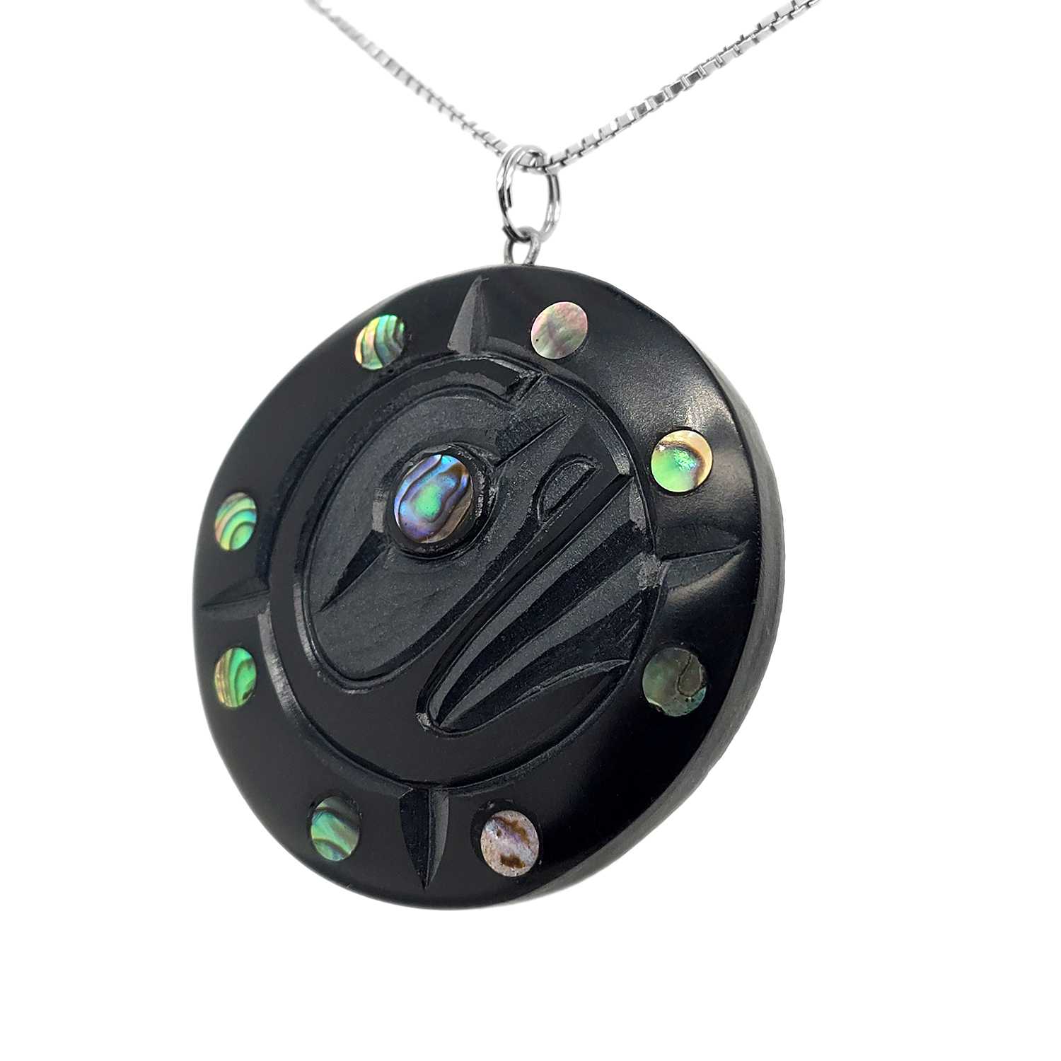 argillite full moon pendant by Haida artist Amy Edgars