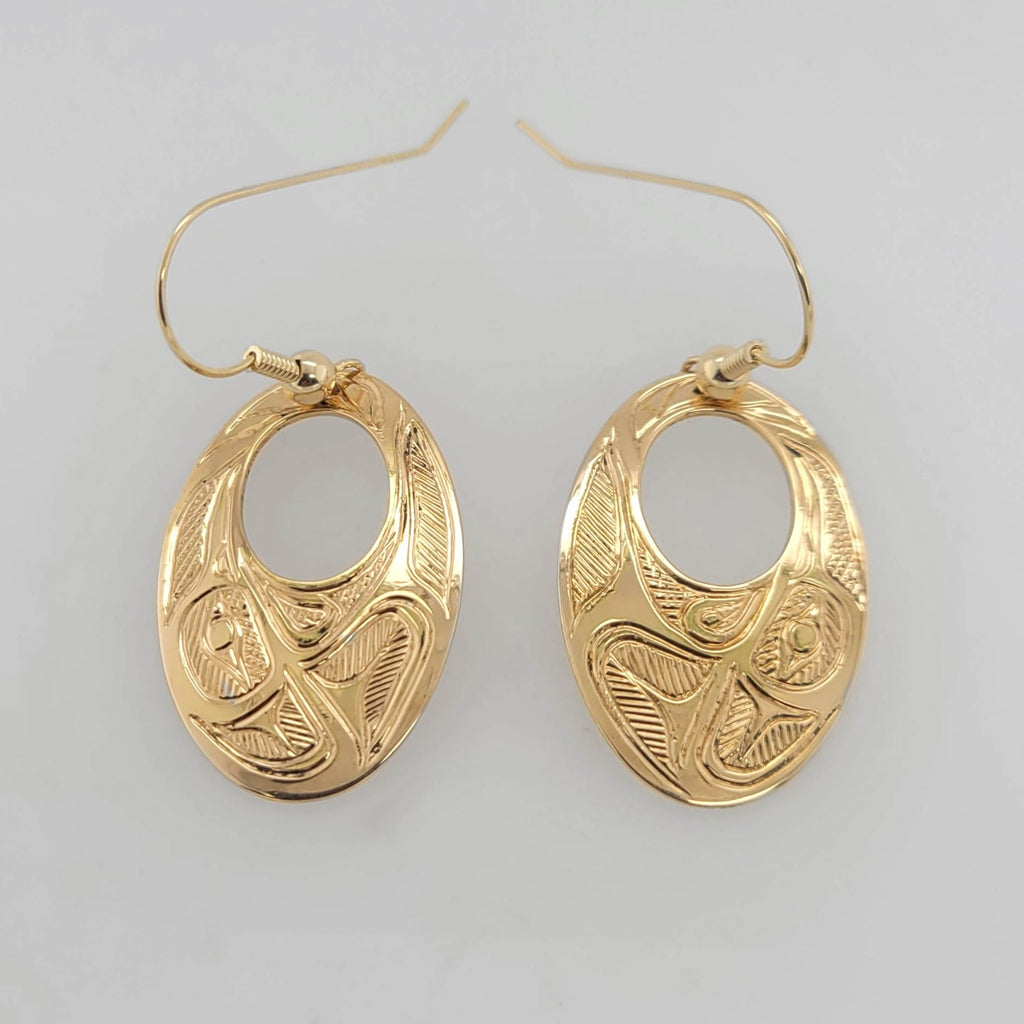 Gold Hummingbird Earrings by Tsimshian artist Bill Helin