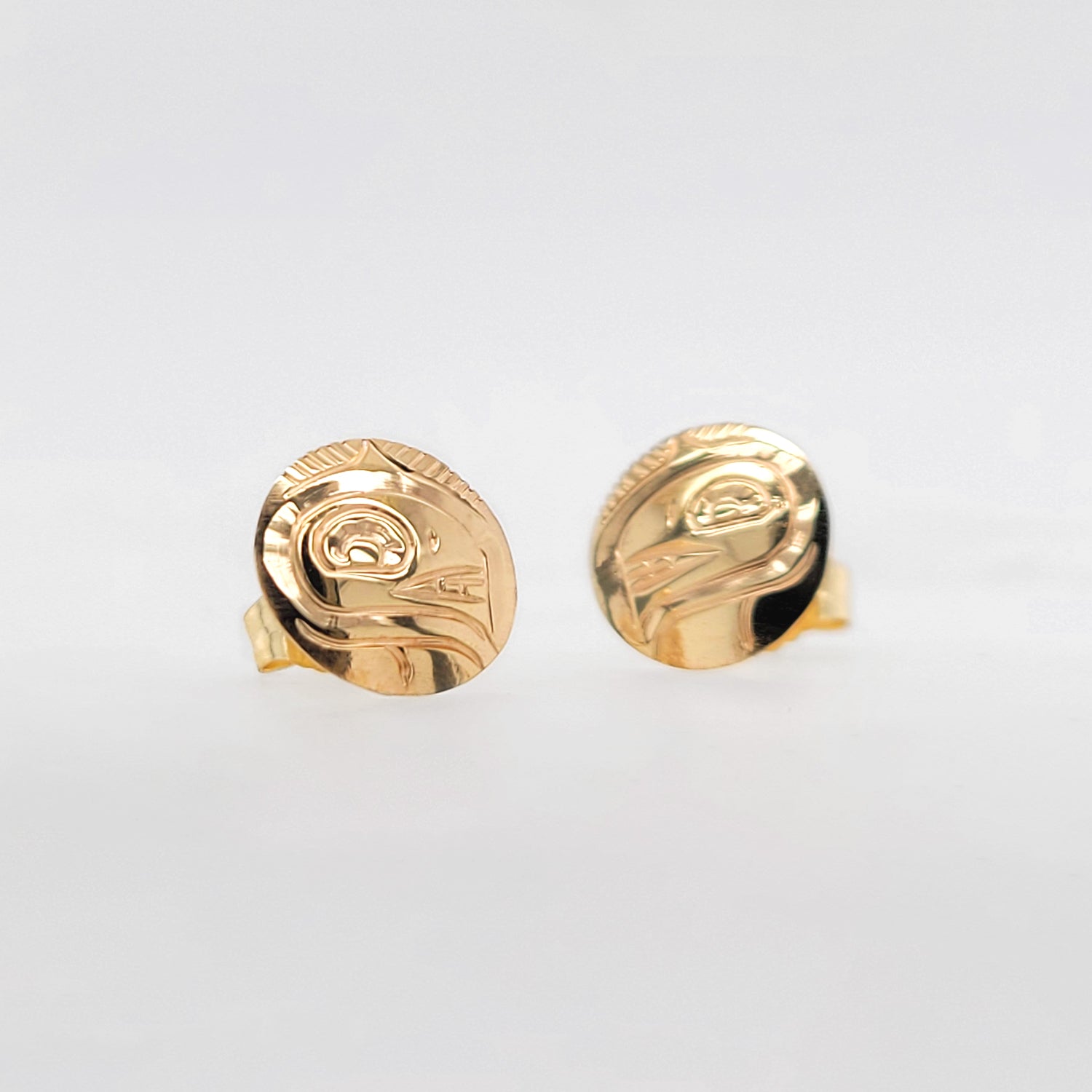 Gold Orca Studs by Cree artist Justin Rivard