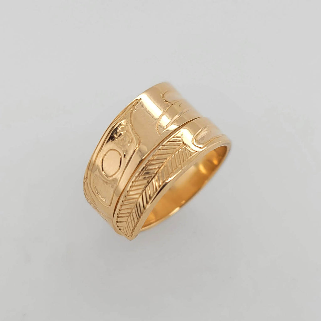 Gold Raven Wrap Ring by Haida artist Carmen Goertzen