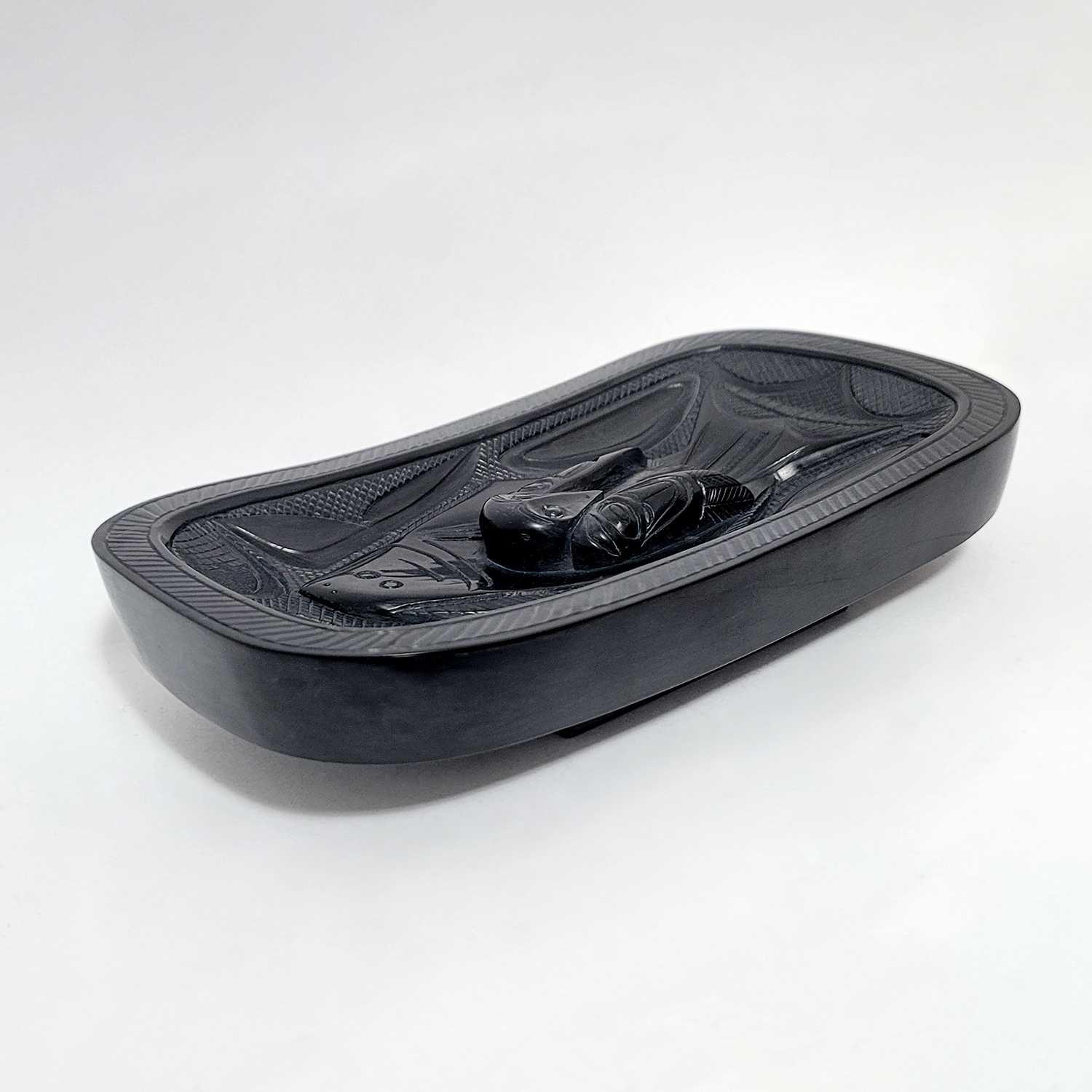 Argillite Halibut Platter by Haida artist Rufus Moody