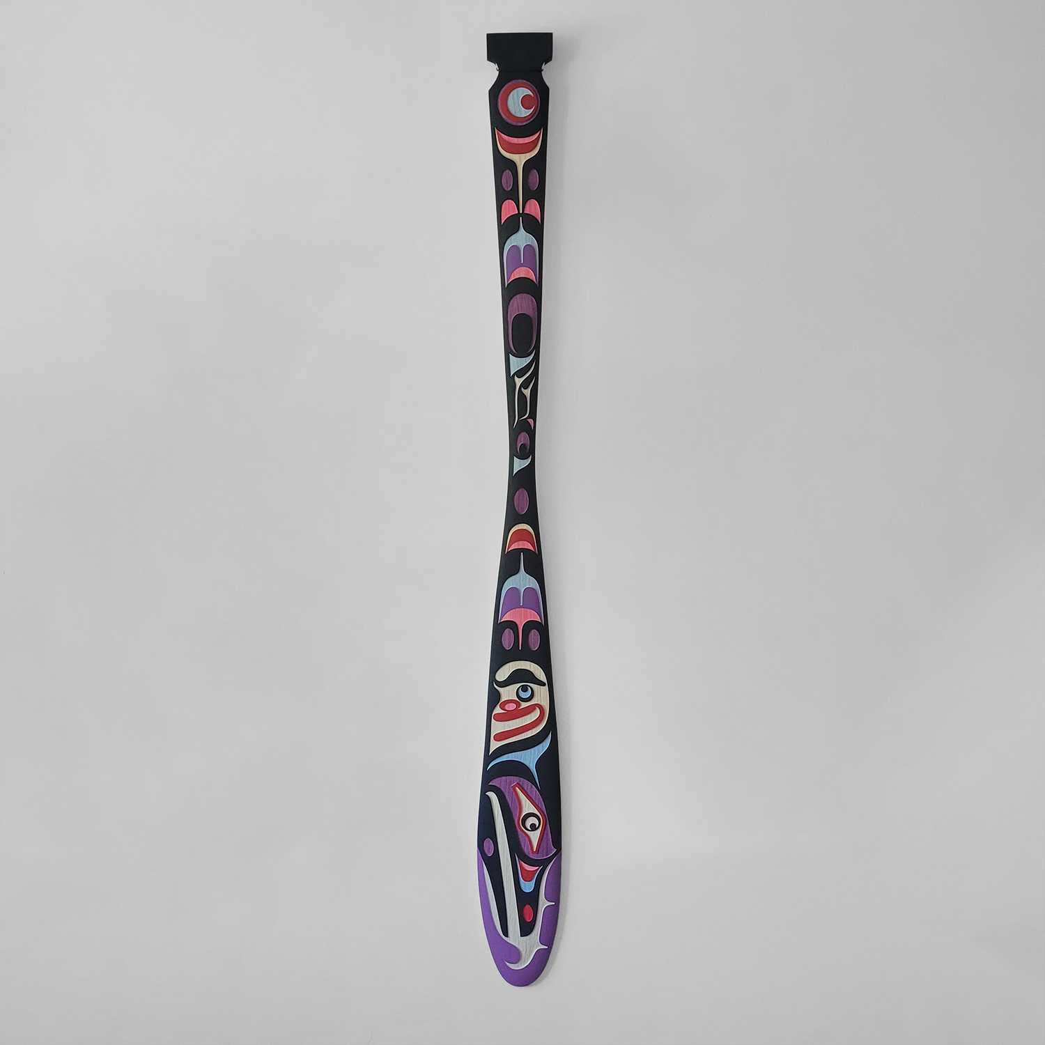 Sandblasted Hummingbird Paddle by Kwakiutl artist Trevor Hunt