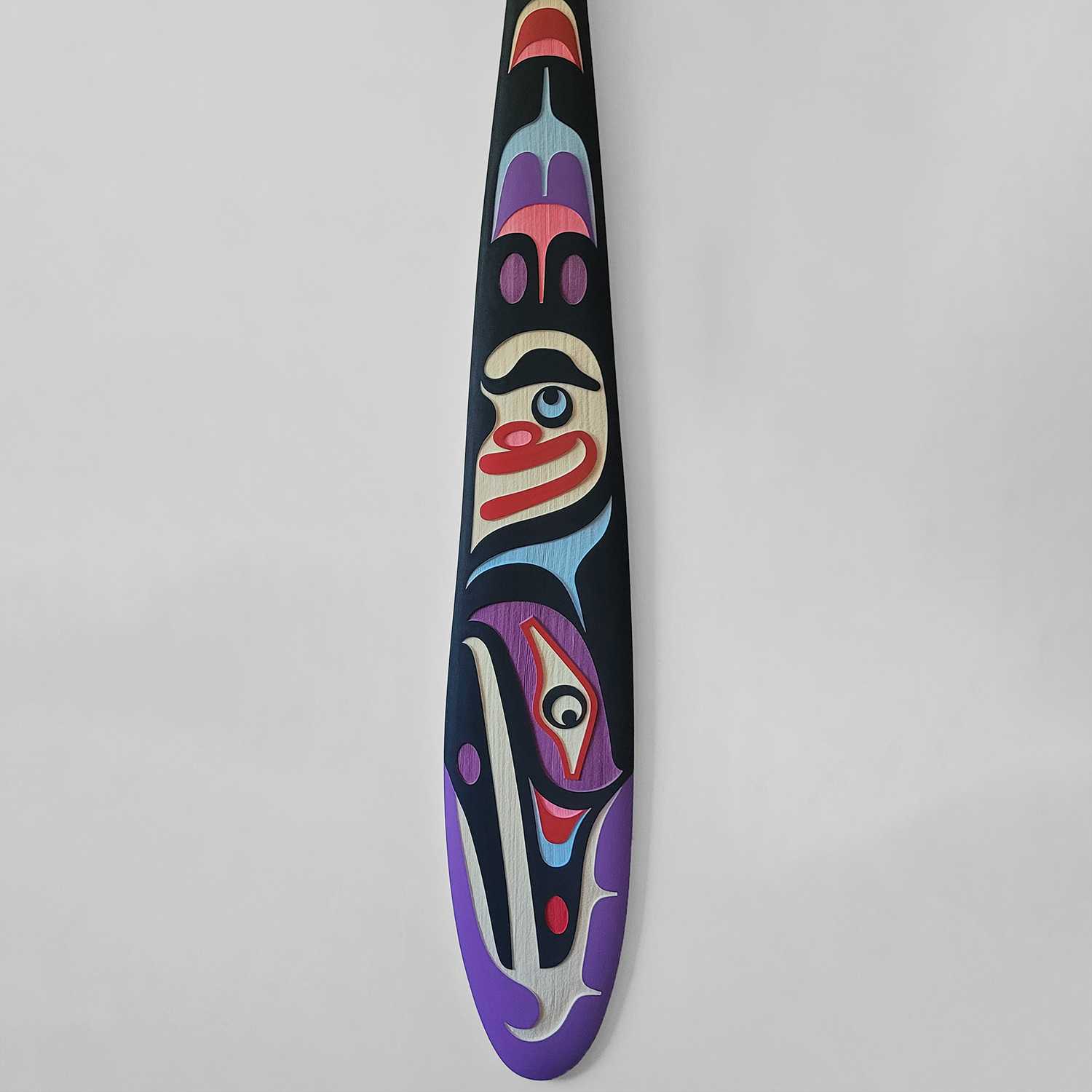 Sandblasted Hummingbird Paddle by Kwakiutl artist Trevor Hunt