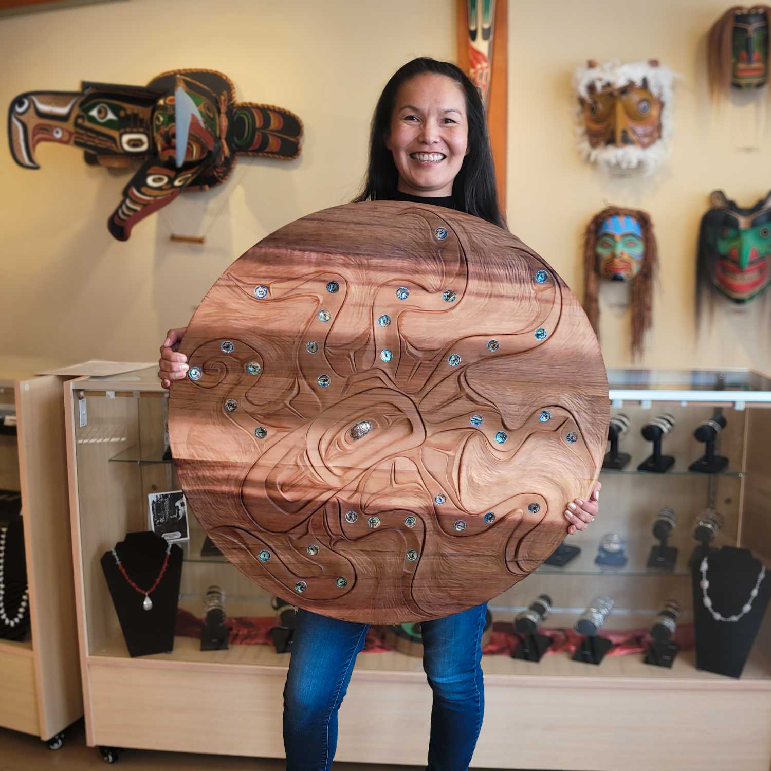 Octopus cedar panel by Native female carver Kiri Geen