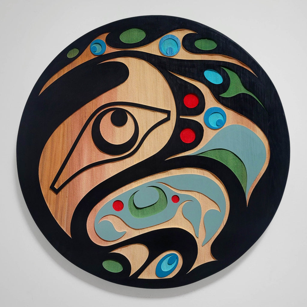 Indigenous Eagle Cedar Panel by Kwakiutl artist Trevor Hunt