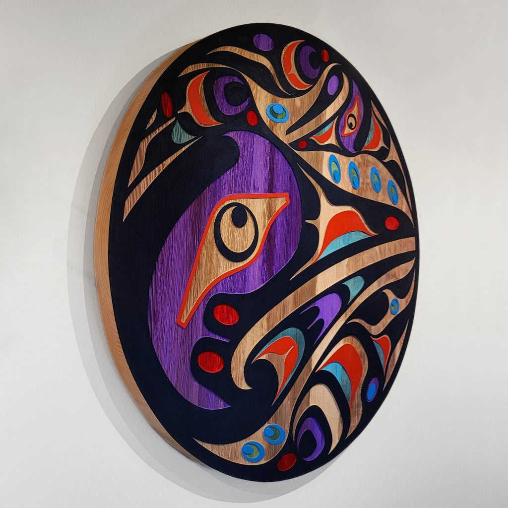 Sandblasted Cedar Hummingbird Panel by Kwakiutl artist Trevor Hunt