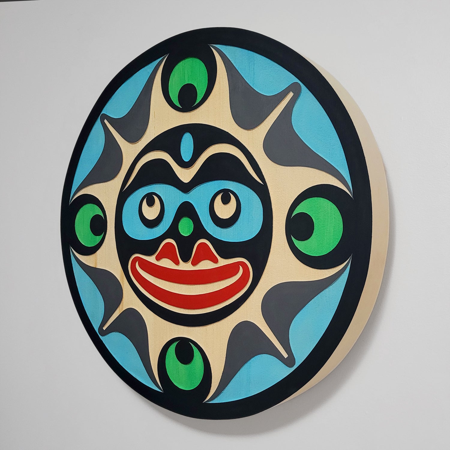 Sandblasted Moon Cedar Panel by Kwakiutl Native artist Trevor Hunt
