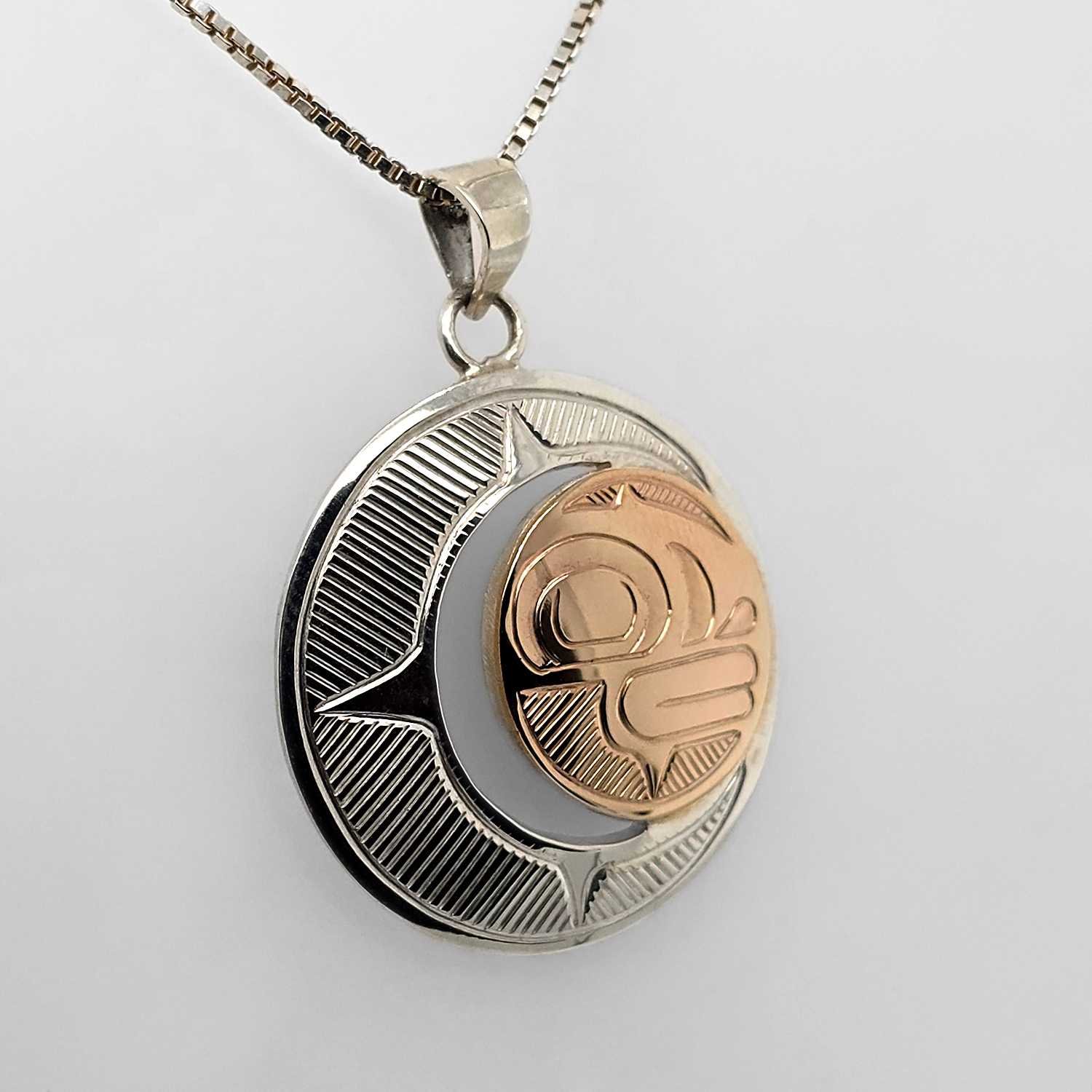 Silver Gold Moon Pendant by Cree Artist Justin Rivard