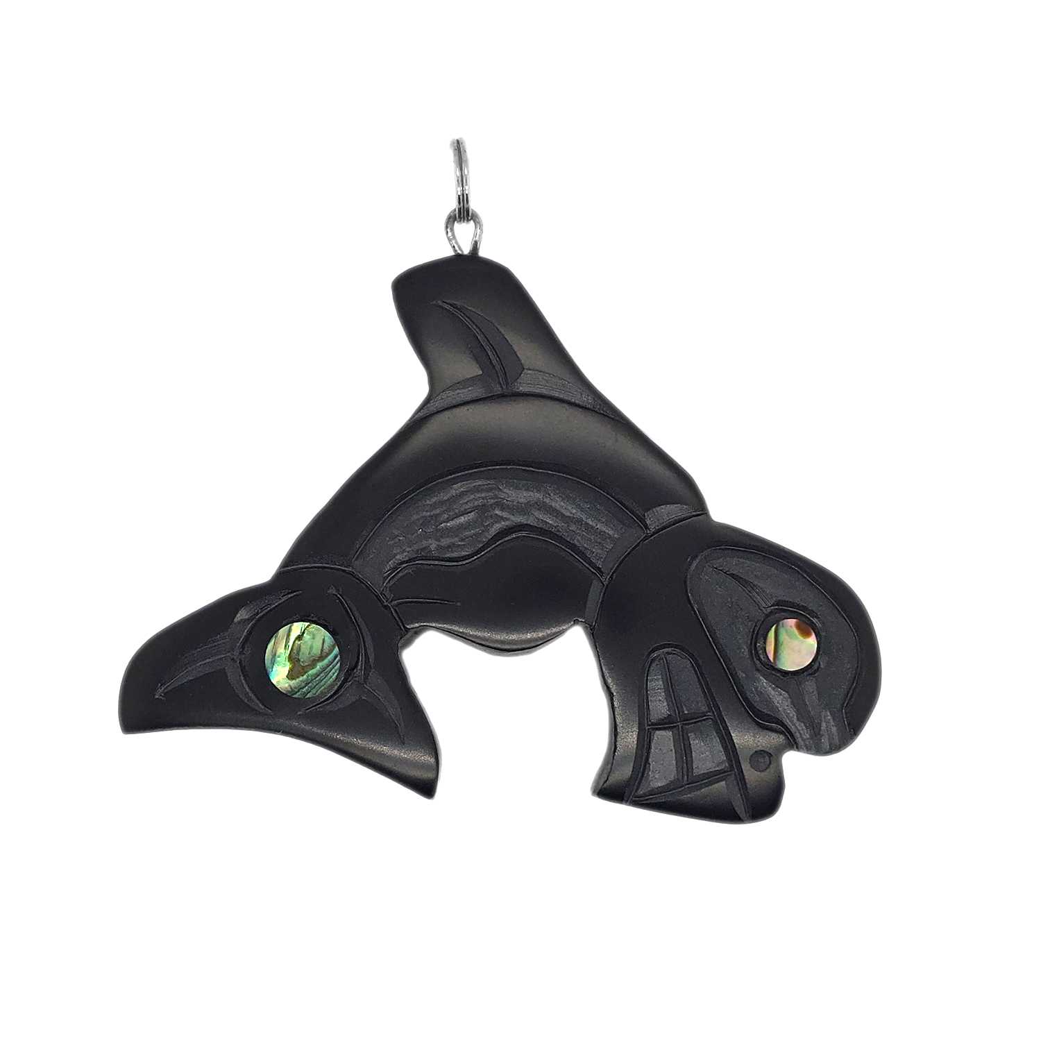argillite orca pendant by Haida artist Amy Edgars