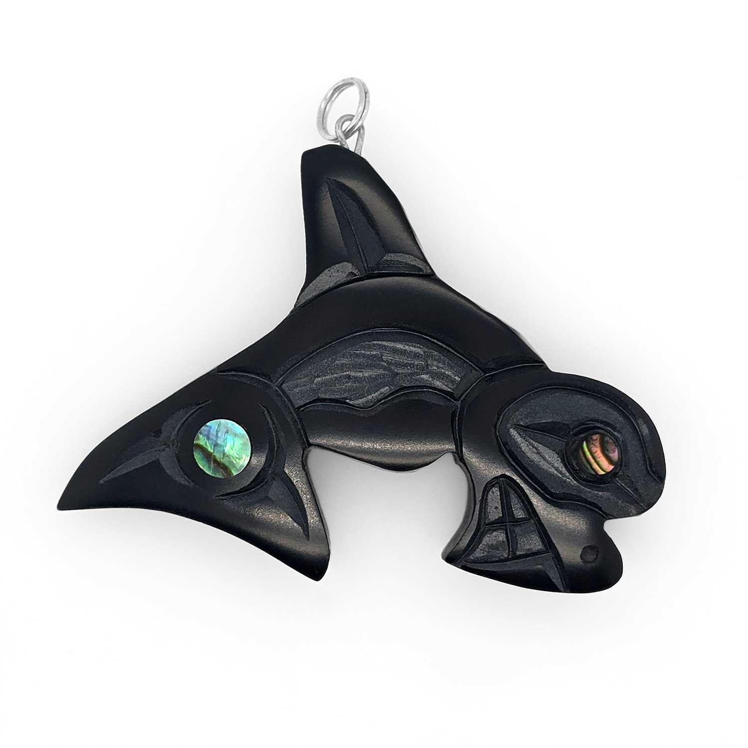 argillite orca pendant by Haida artist Amy Edgars