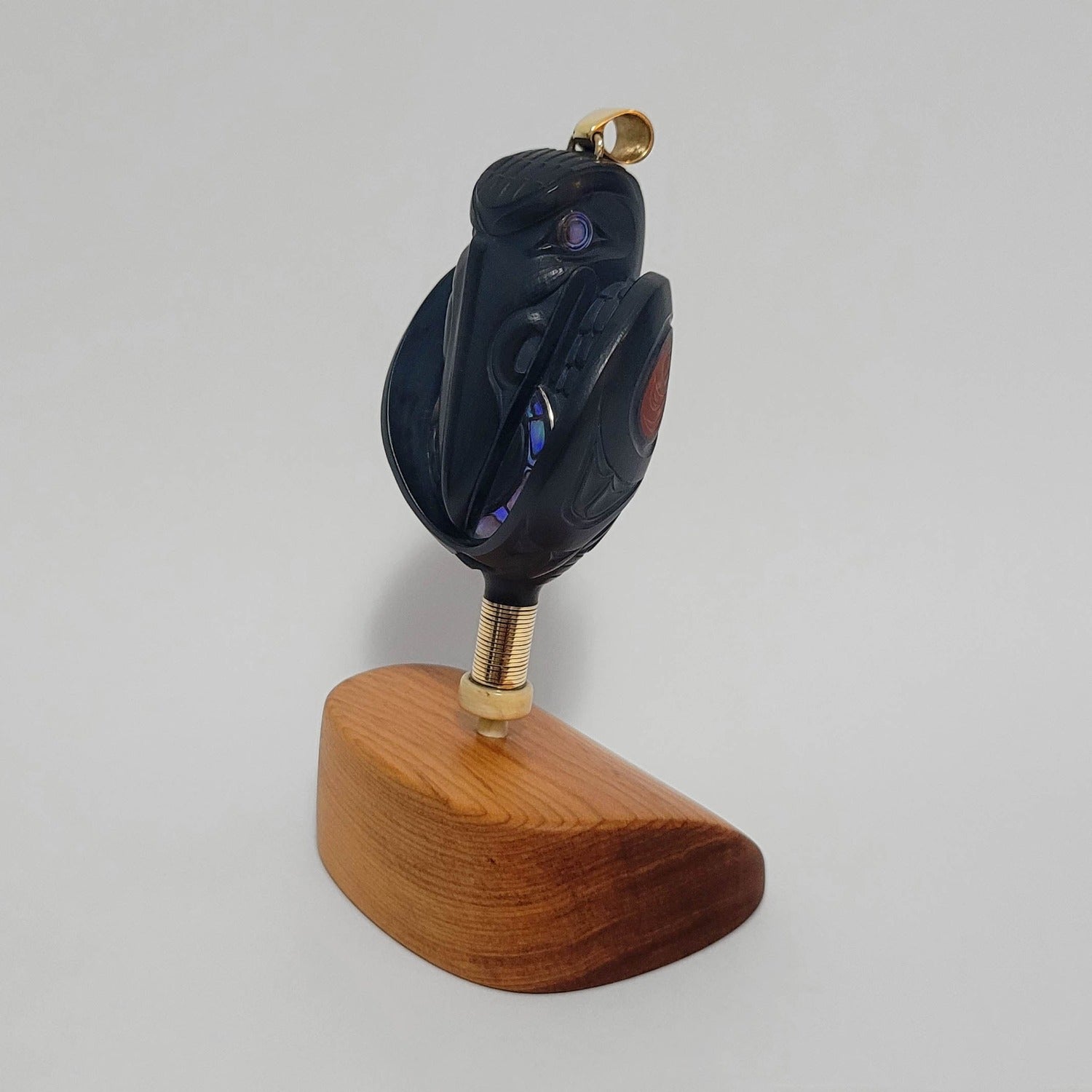 Argillite Raven Steals the Light Rattle Pendant by Haida artist Darrell White