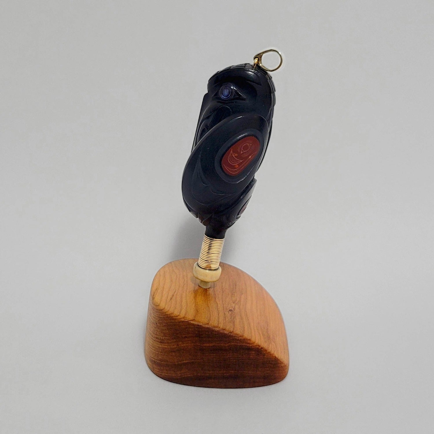 Argillite Raven Steals the Light Rattle Pendant by Haida artist Darrell White