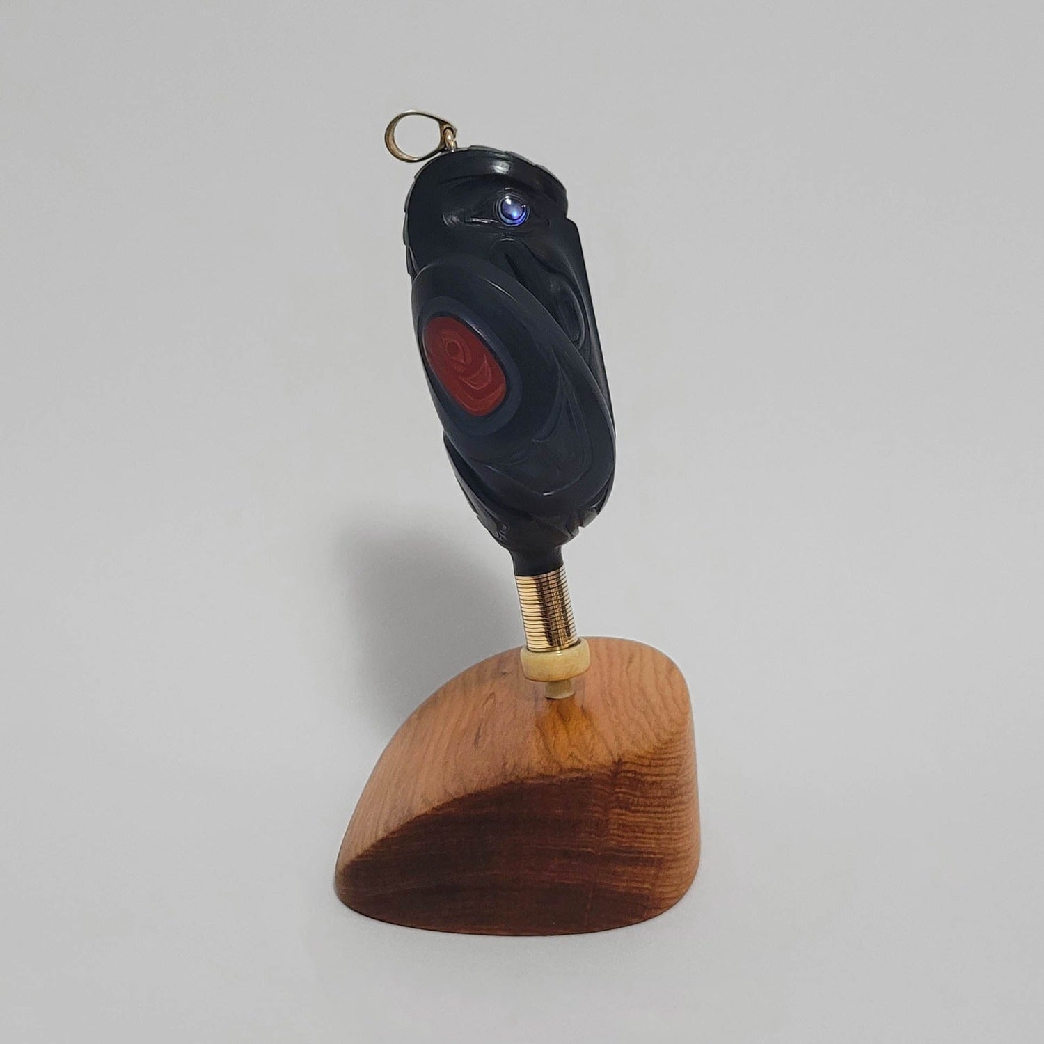 Argillite Raven Steals the Light Rattle Pendant by Haida artist Darrell White