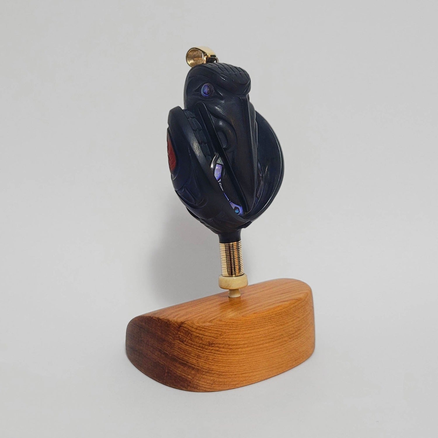 Argillite Raven Steals the Light Rattle Pendant by Haida artist Darrell White