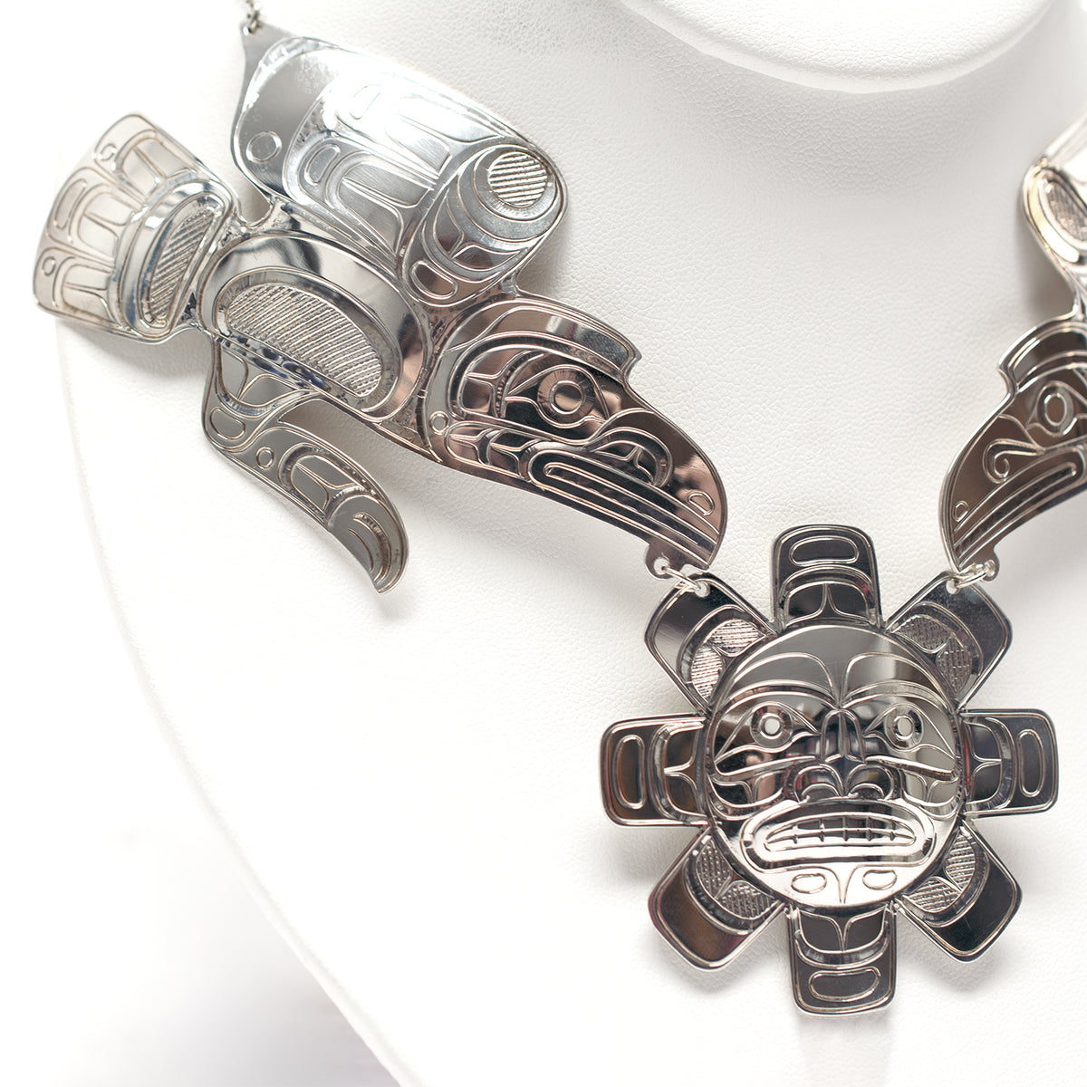 Silver Ravens and Sun Necklace by Kwakwaka'wakw artist Don Lancaster