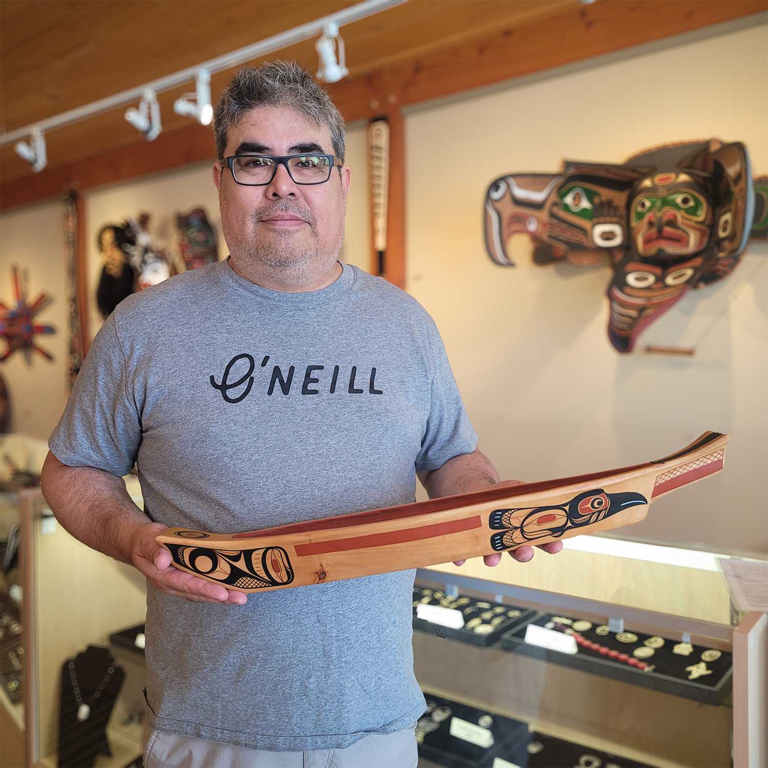 Mini Painted Raven Canoe by Kwakwaka'wakw artist Rod Smith