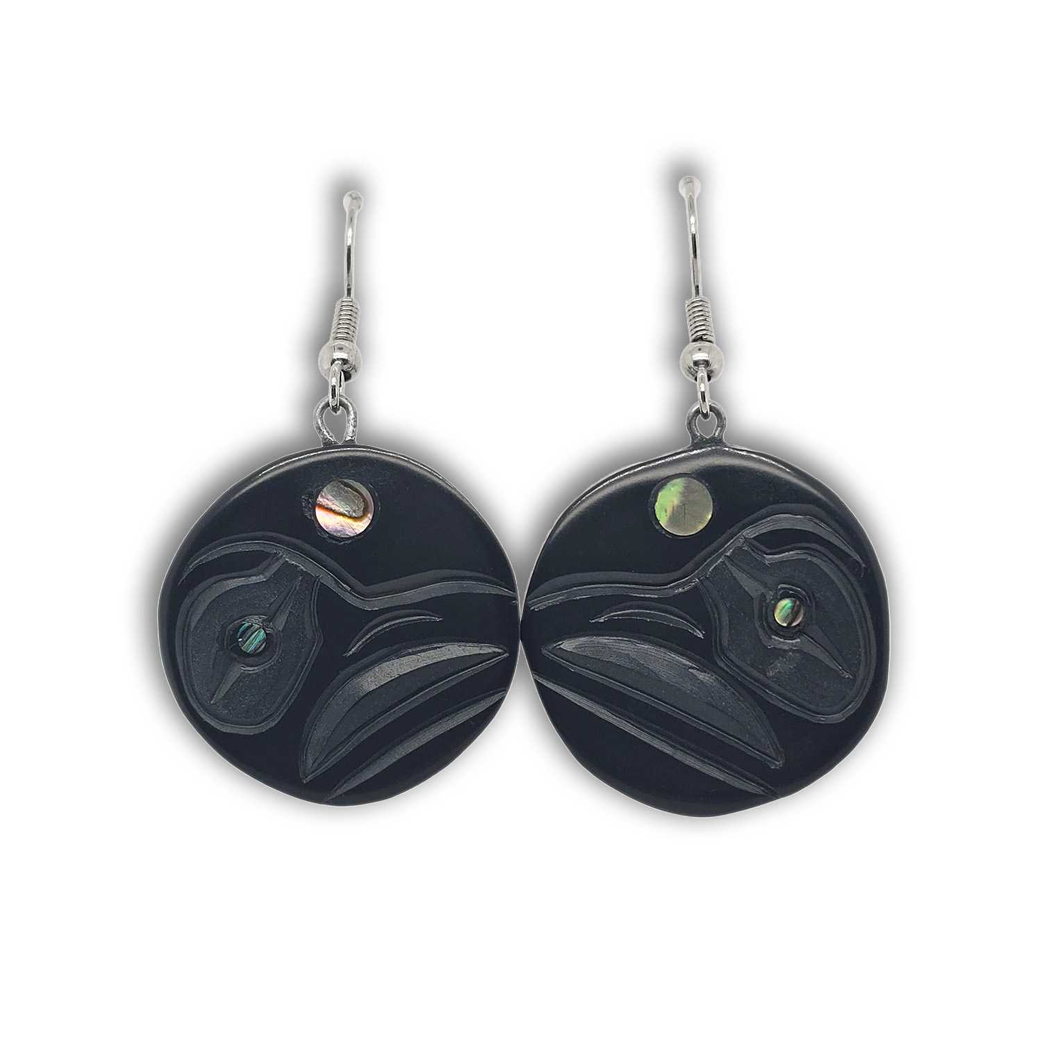 Argillite Raven Earrings by Haida artist Amy Edgars