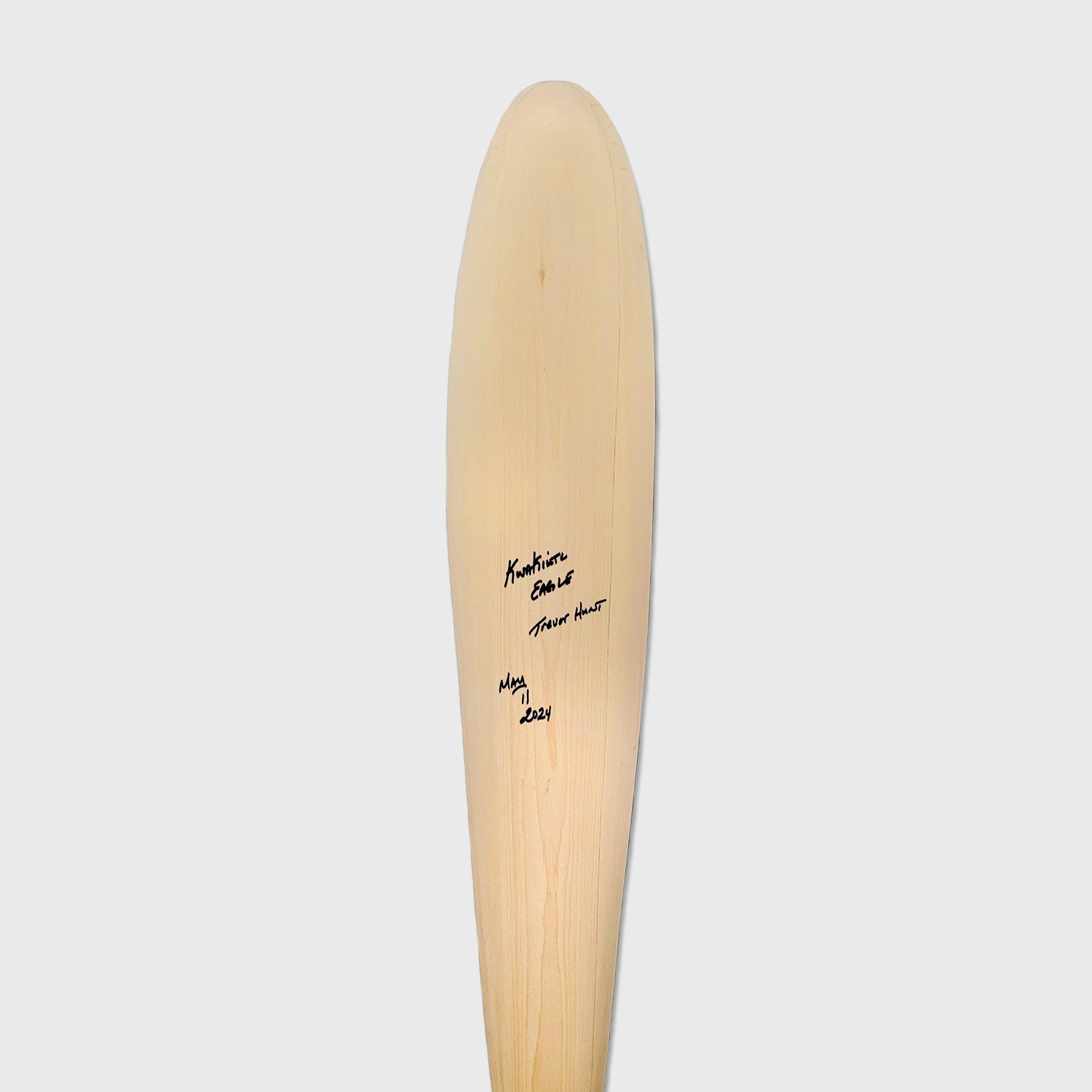 Sandblasted Yellow cedar Eagle Paddle by Kwakwaka'wakw artist Trevor Hunt
